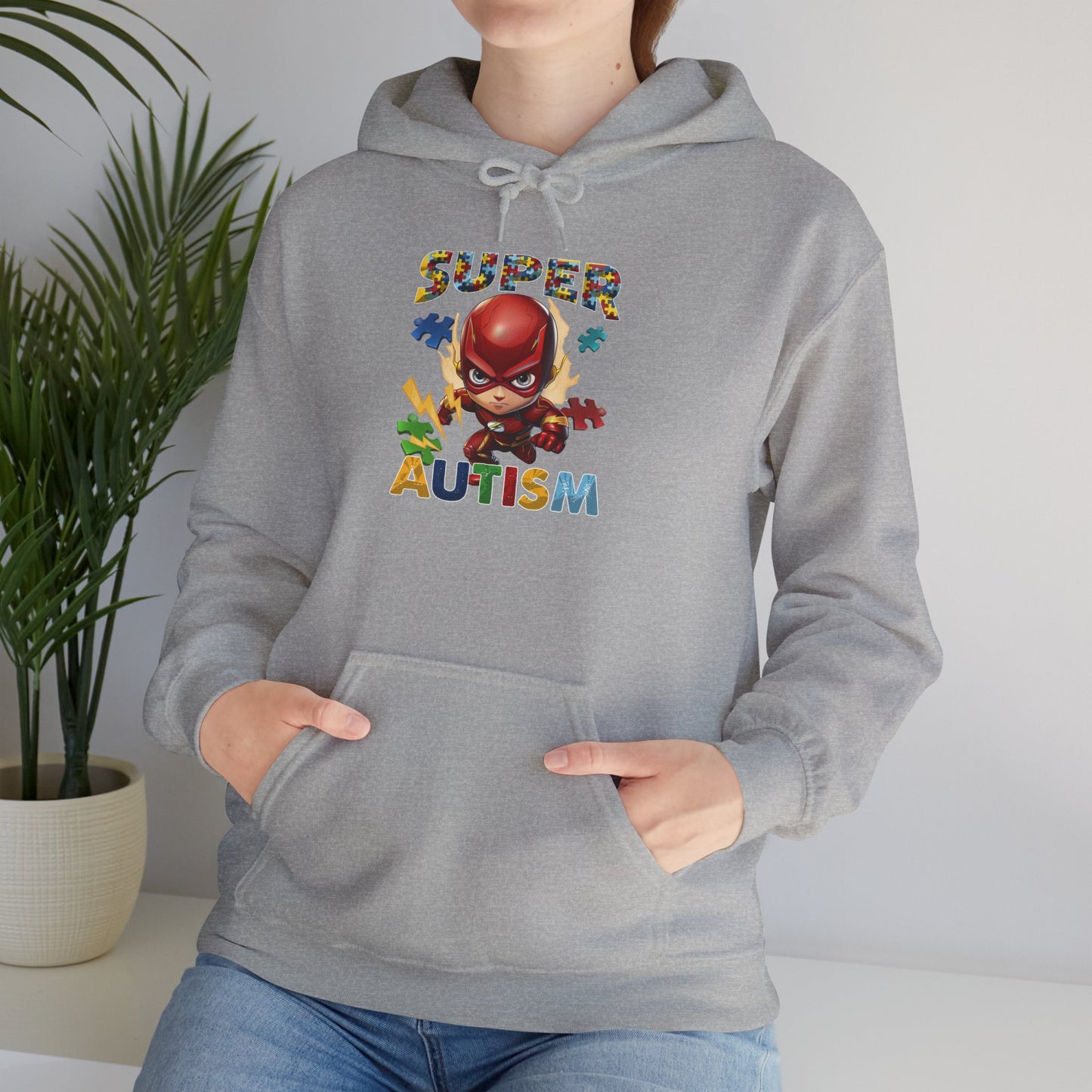 Autism Awareness Hoodie — "Super Autism" Colorful Puzzle Hero Sweatshirt