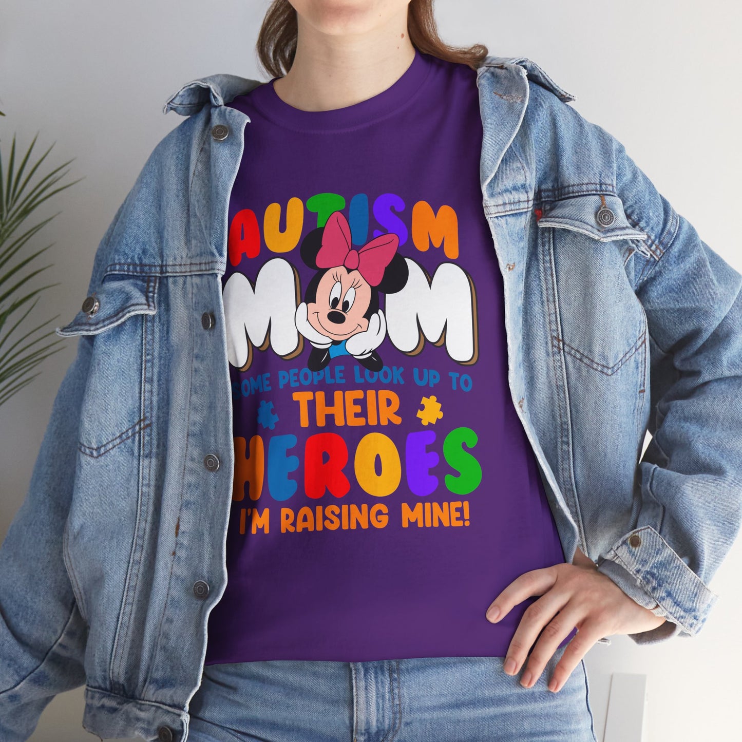 Autism Mom T-Shirt — "Some People Look Up To Their Heroes, I'm Raising Mine" — Colorful Awareness Tee