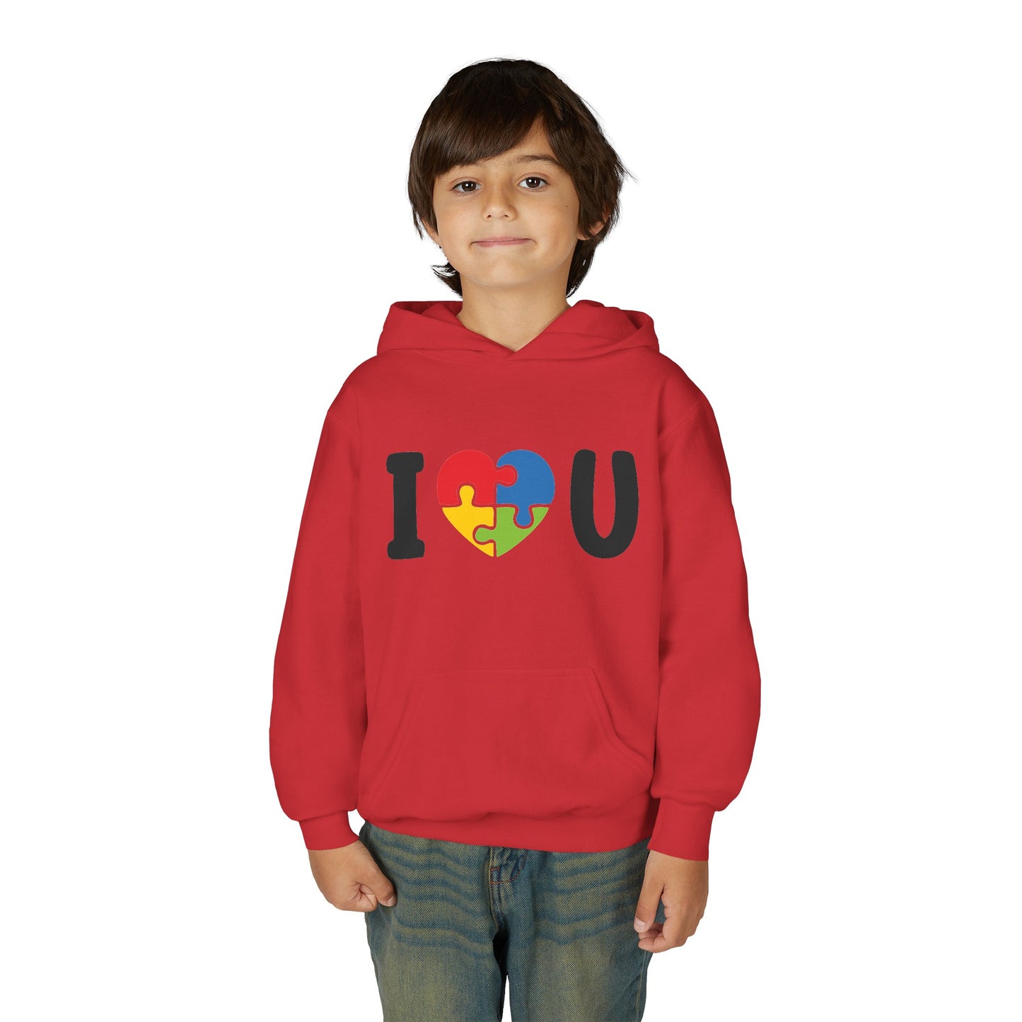 Colorful I  U Puzzle Heart Youth Hoodie
