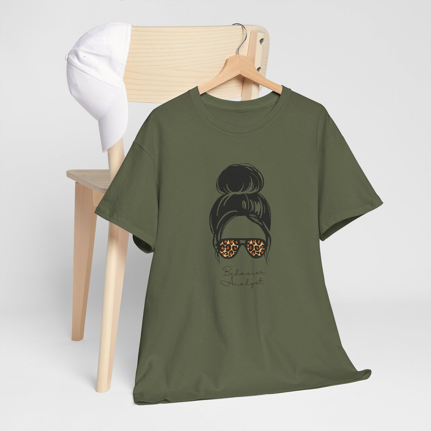 Graphic Tee — Messy Bun Sunglasses Leopard Print "Behavior Analyst"