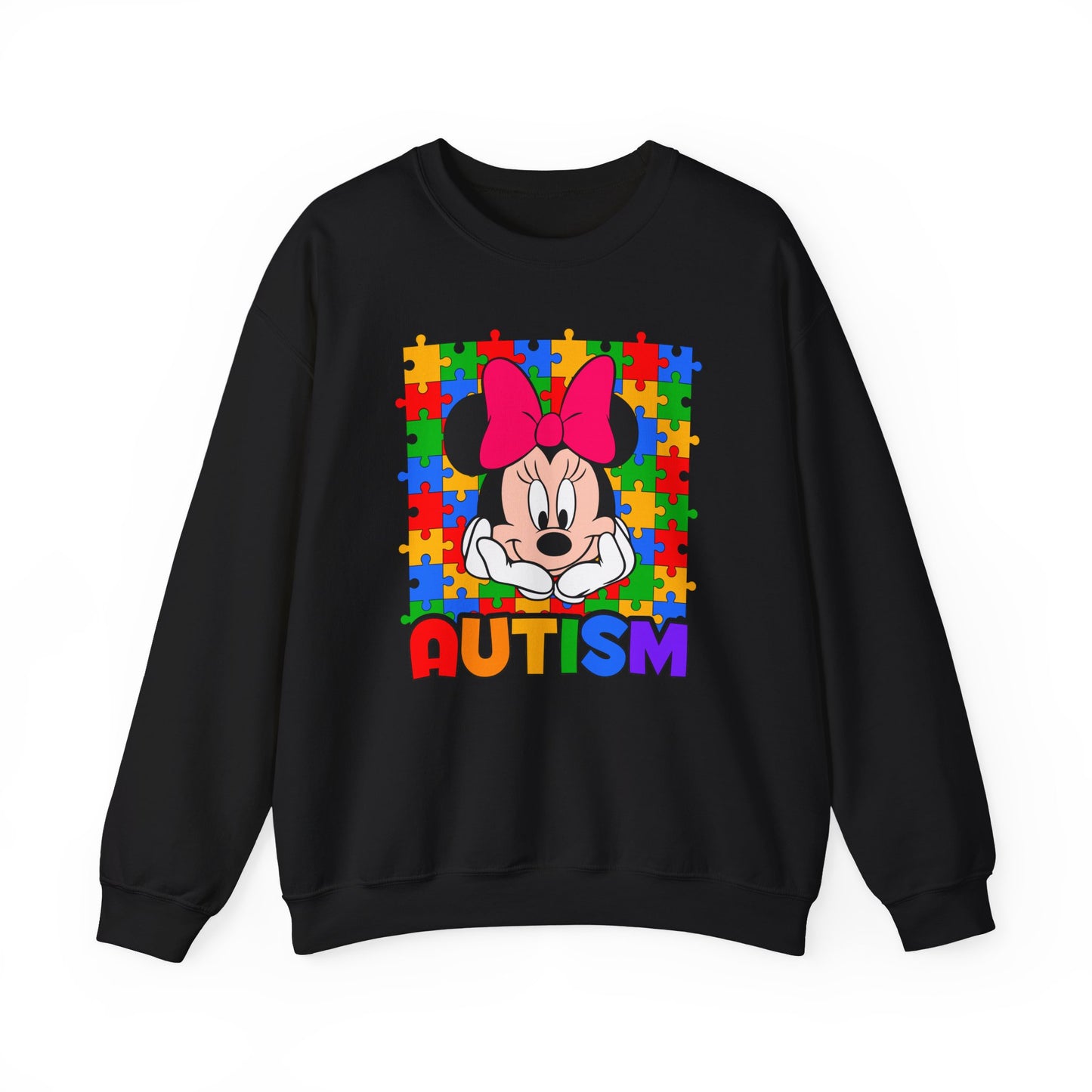 Autism Awareness Sweatshirt — Rainbow Puzzle Heart Character Design