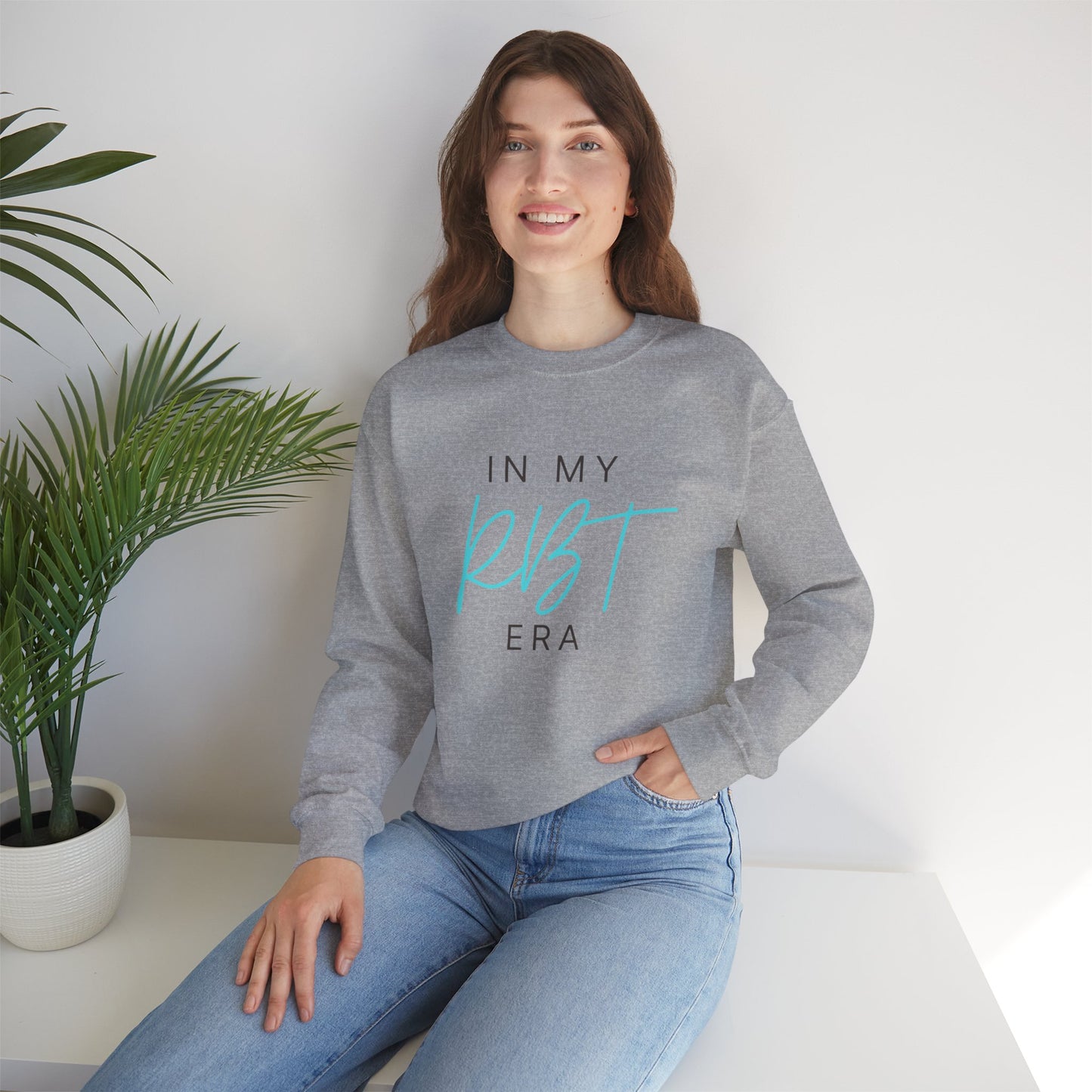 Crewneck Sweatshirt — "In My RBT Era" Minimal Pastel Script Pullover