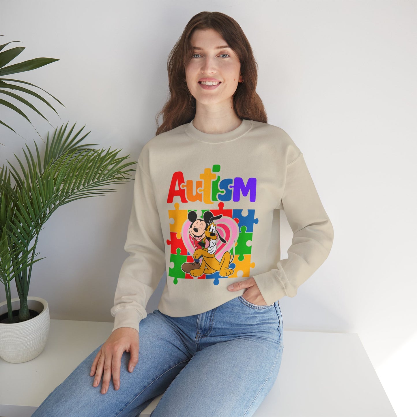 Autism Puzzle Heart Crewneck Sweatshirt — Support Awareness Graphic Sweatshirt