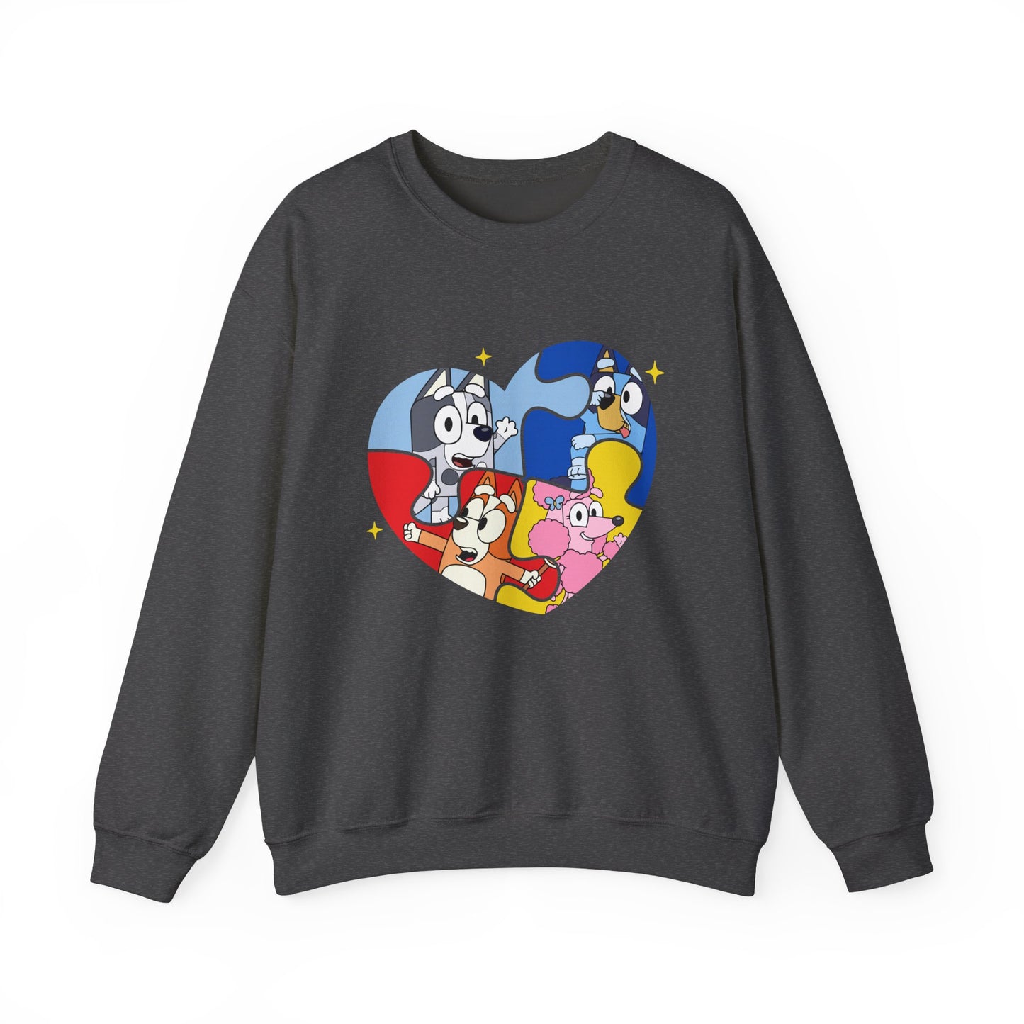Cartoon Heart Crewneck Sweatshirt — Cute Colorful Character Patch Design