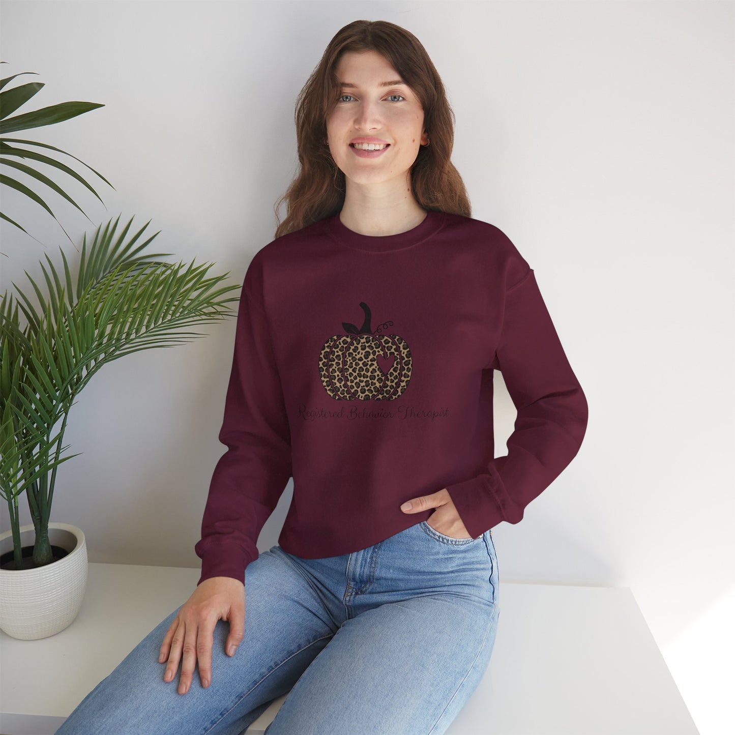 Therapist Leopard Pumpkin Sweatshirt — Registered Behavior Therapist Fall Crewneck