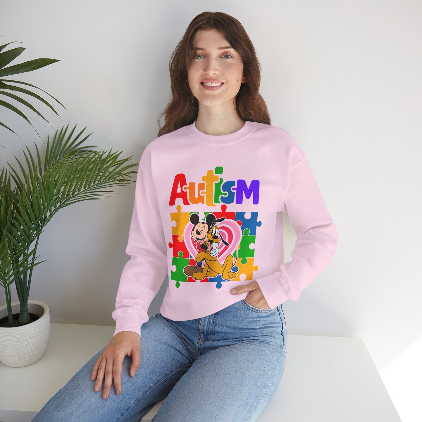 Autism Puzzle Heart Crewneck Sweatshirt — Support Awareness Graphic Sweatshirt