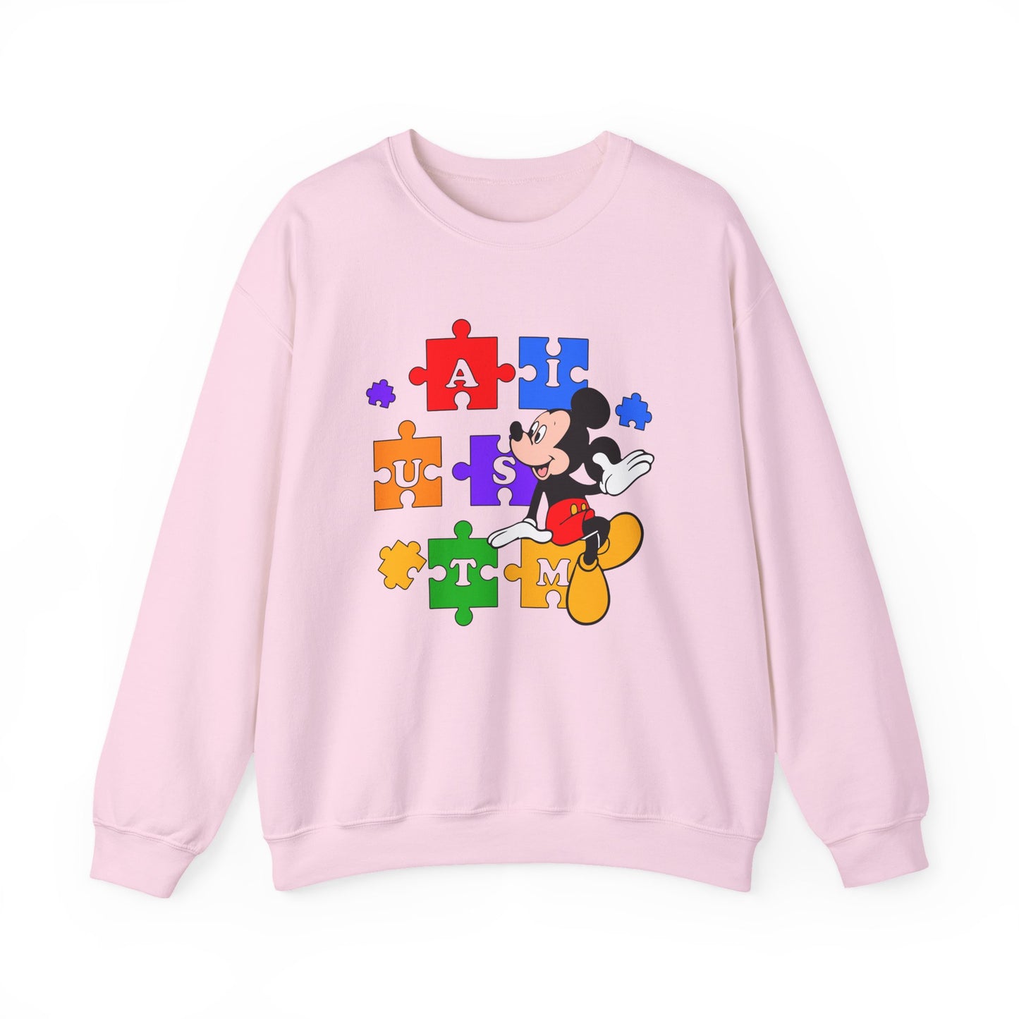 Autism Awareness Crewneck Sweatshirt — Mickey Puzzle Piece Design