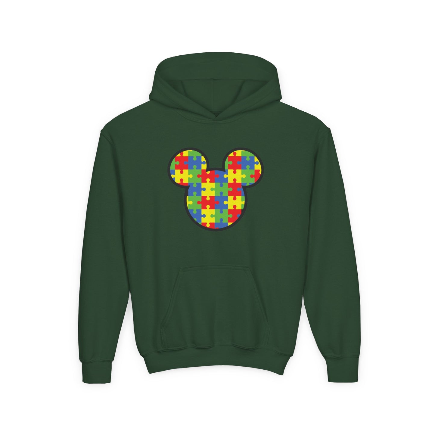 Colorful Puzzle Mickey Mouse Youth Hoodie - Perfect for Autism Awareness
