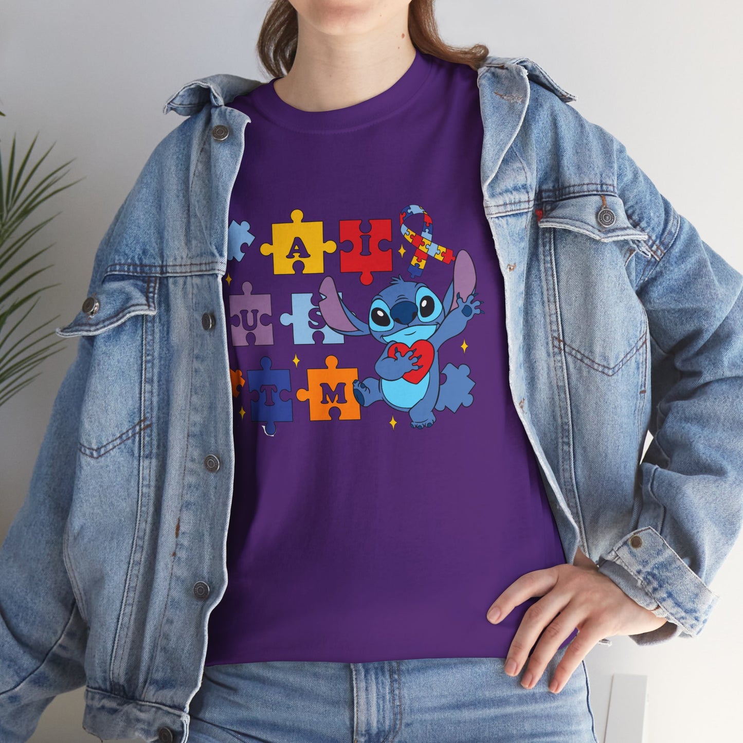 Autism Awareness Puzzle Heart Tee - Cute Blue Alien Character