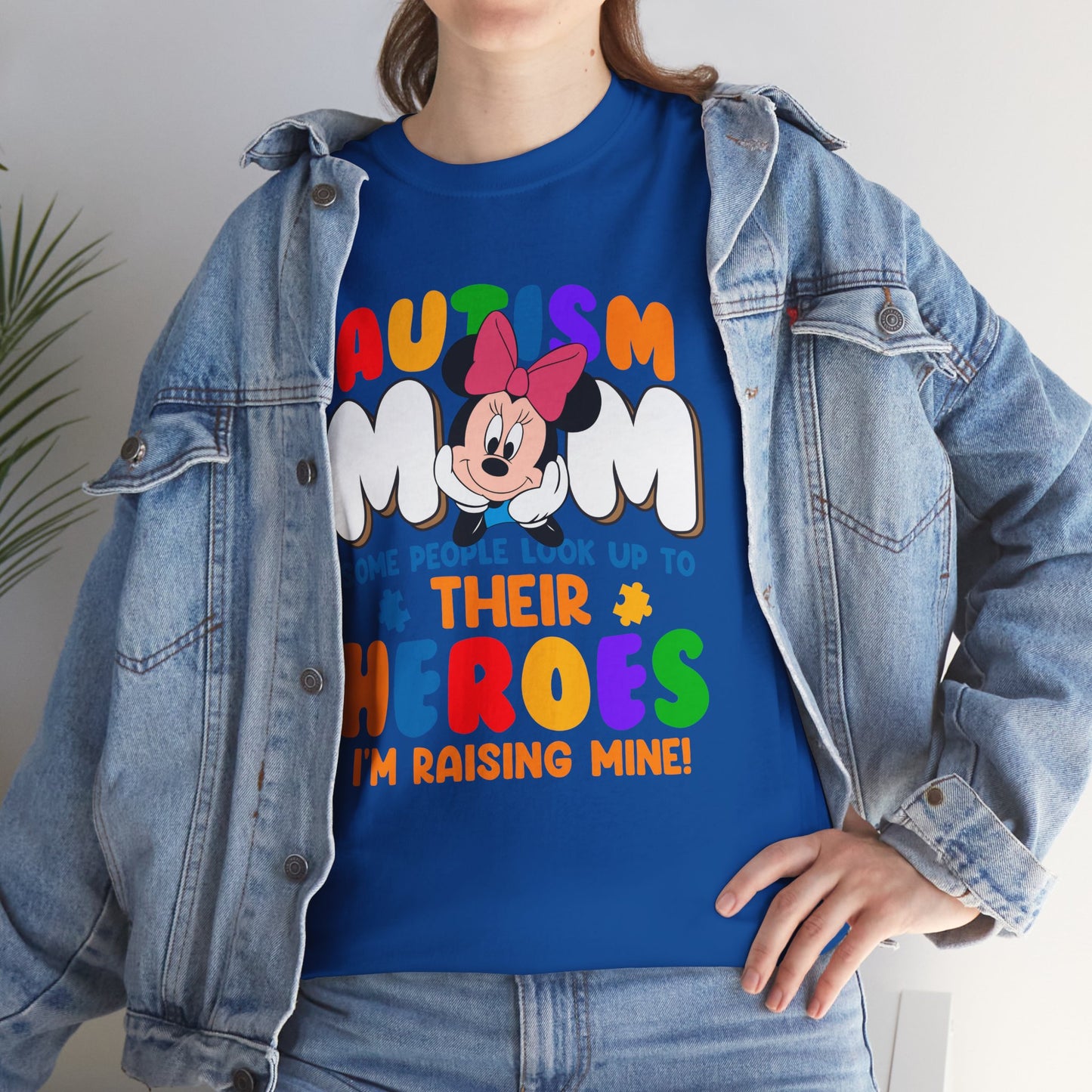 Autism Mom T-Shirt — "Some People Look Up To Their Heroes, I'm Raising Mine" — Colorful Awareness Tee