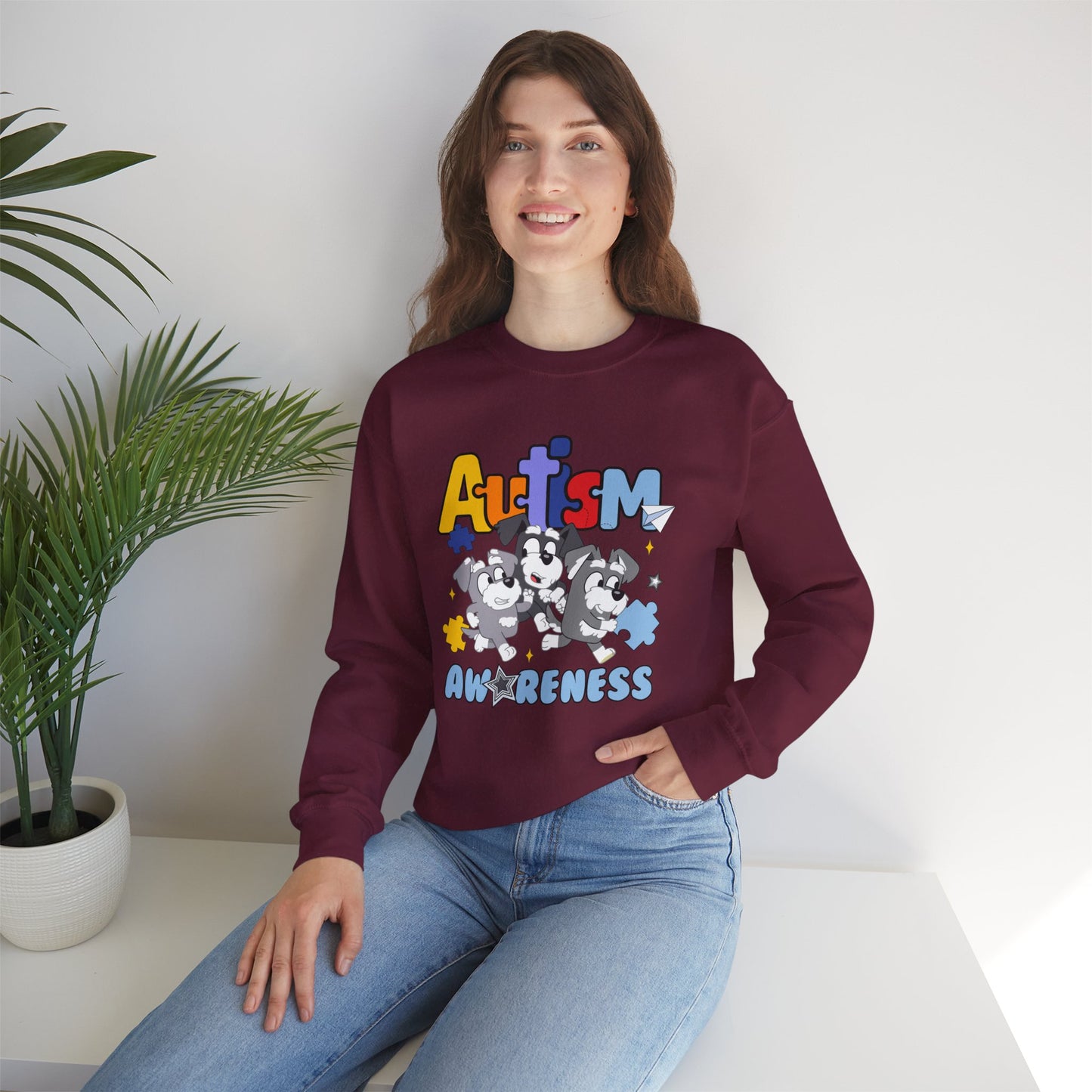 Autism Awareness Crewneck Sweatshirt – Colorful Puzzle Piece Design