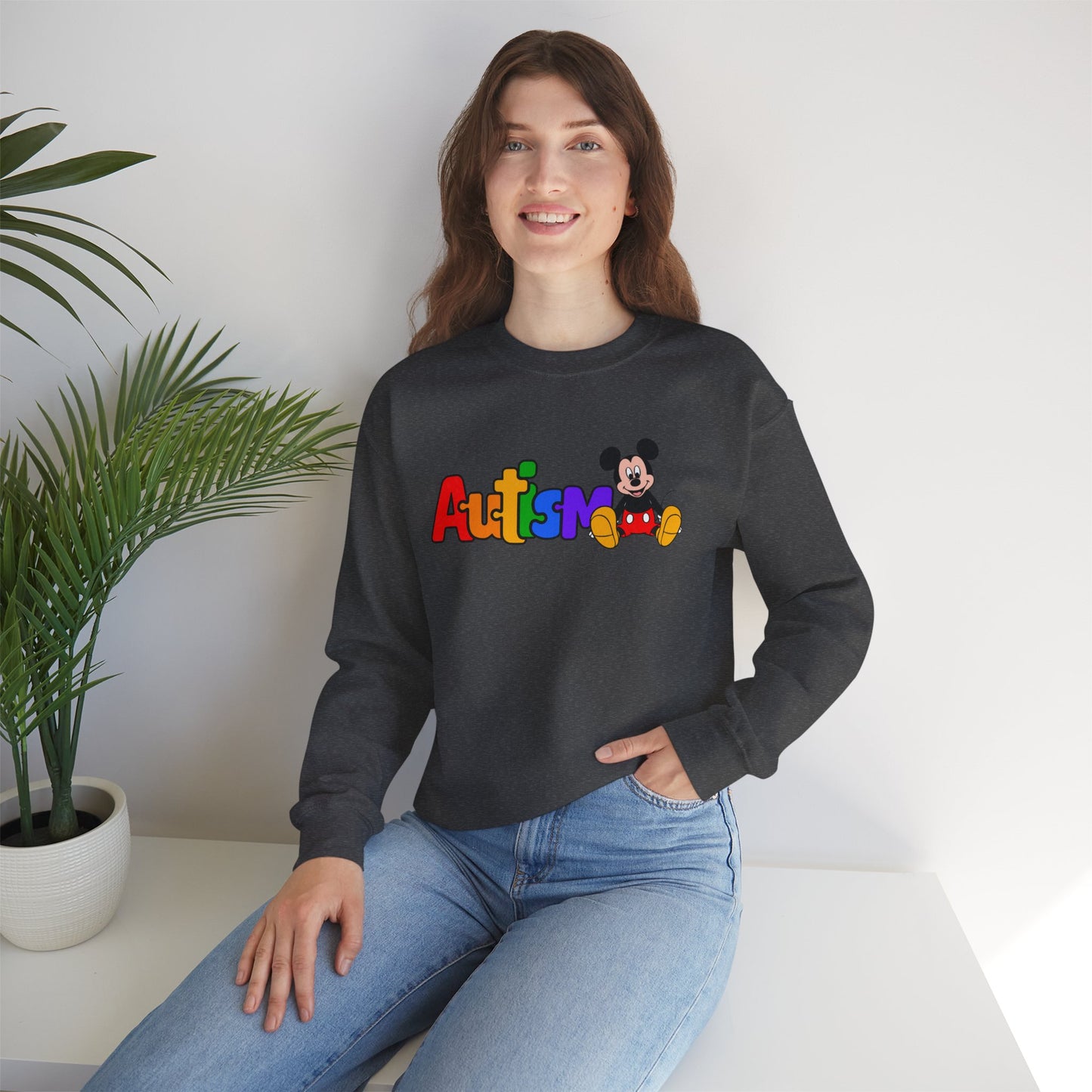 Autism Pride Crewneck Sweatshirt — Colorful Puzzle Text Design