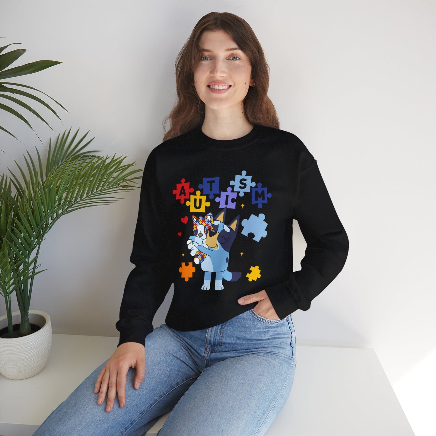 Autism Awareness Puzzle Bluey Paw Crewneck Sweatshirt