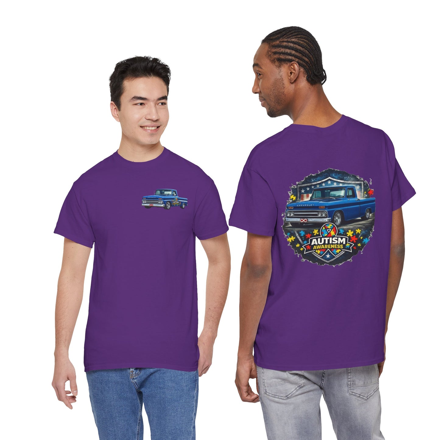 Tim’s Truck Tee- Autism Awareness Truck T-Shirt — Vintage Pickup Puzzle Ribbon Tee