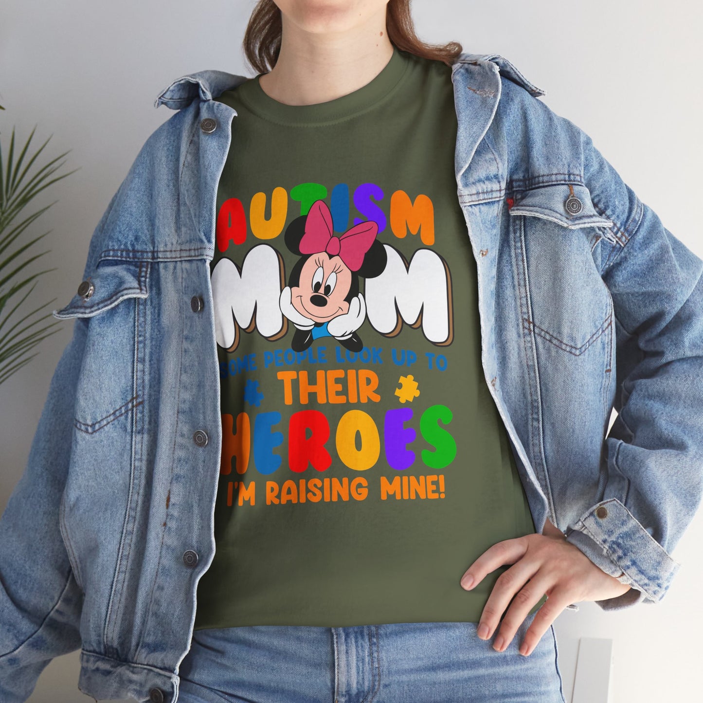 Autism Mom T-Shirt — "Some People Look Up To Their Heroes, I'm Raising Mine" — Colorful Awareness Tee
