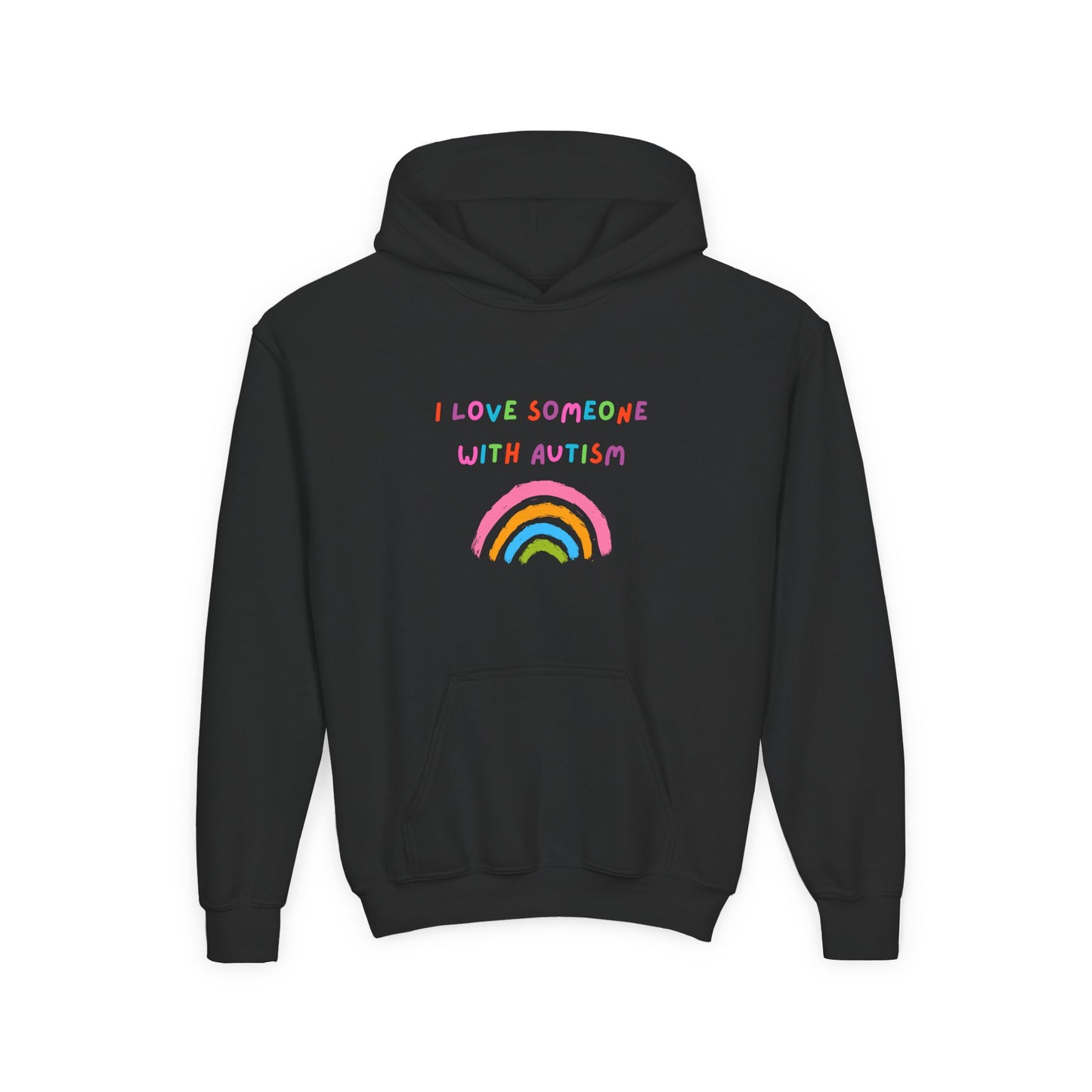 Youth Hoodie — "I Love Someone With Autism" Rainbow Support Sweatshirt