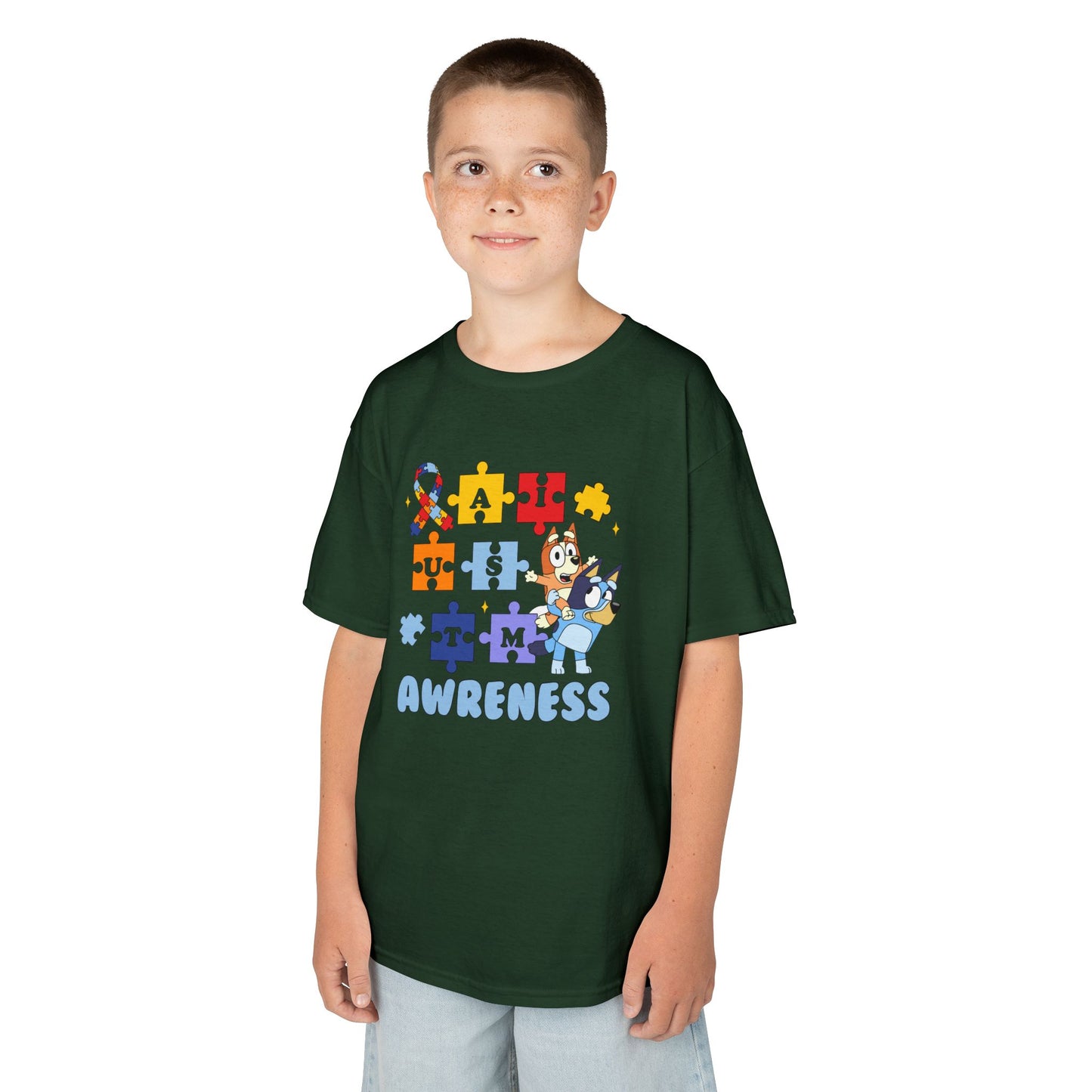 Kids Autism Awareness Puzzle Tee — Colorful Ribbon & Puzzle Pieces Design