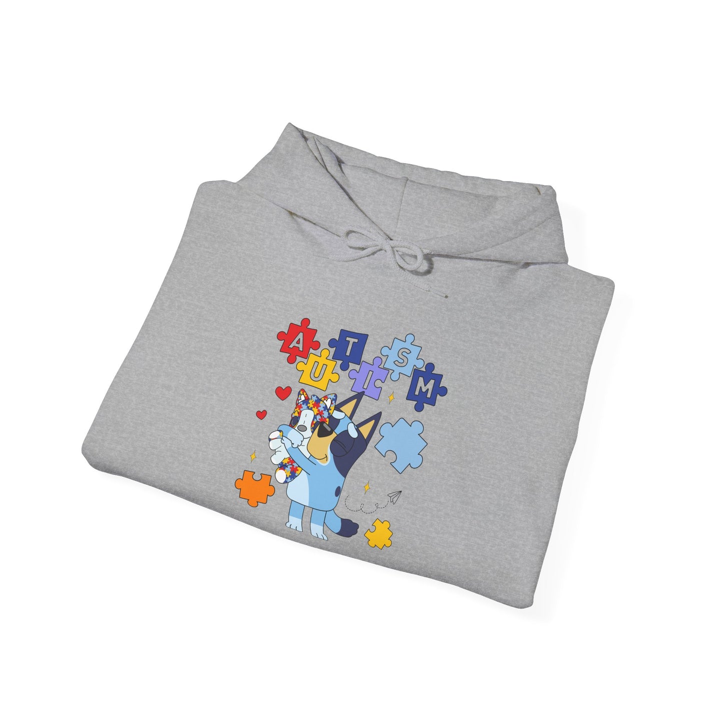 Autism Awareness Puzzle Bluey Hoodie – ’Autism’ Colorful Puzzle Piece Design
