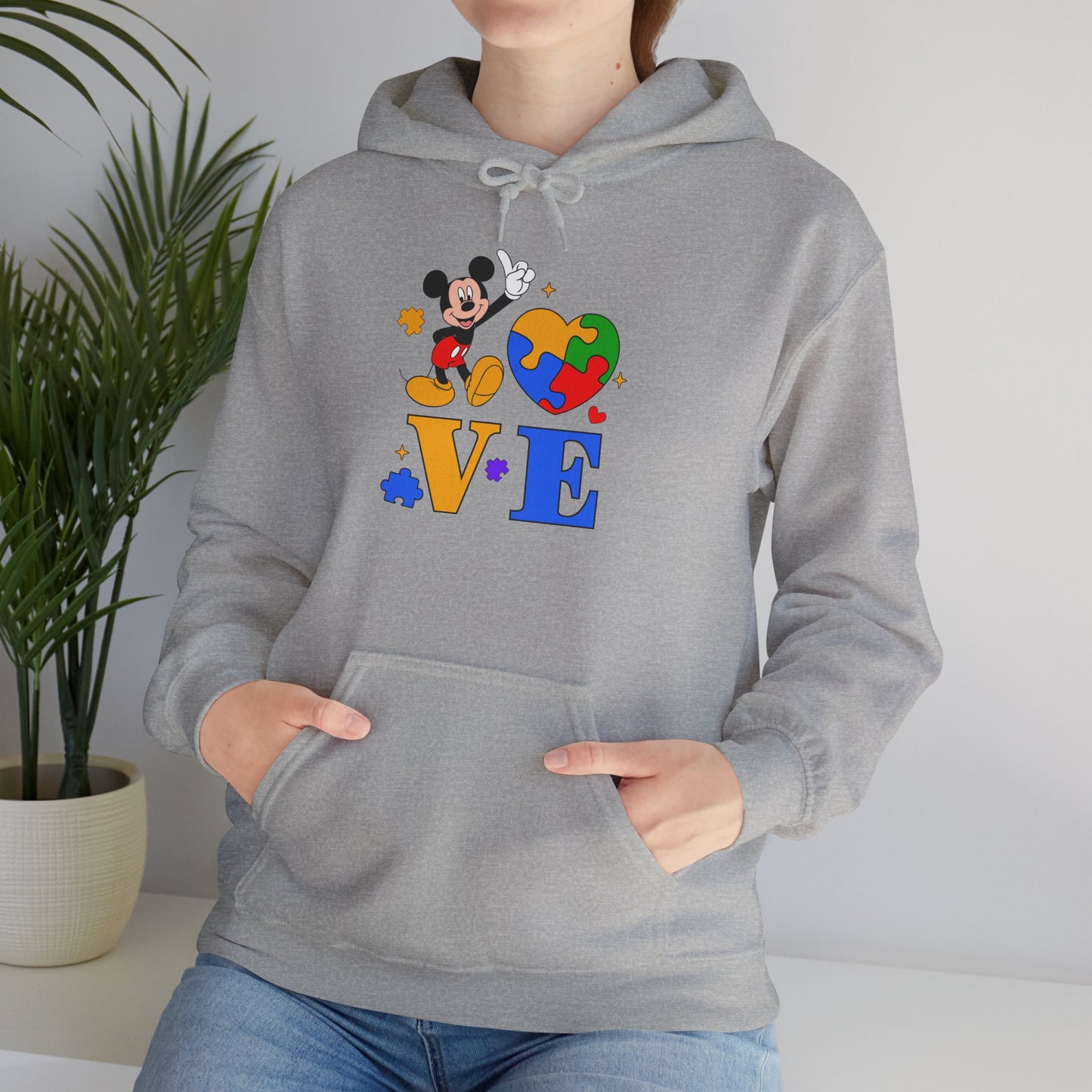 Love Autism Puzzle Heart Hoodie — Mickey Mouse Autism Awareness Sweatshirt
