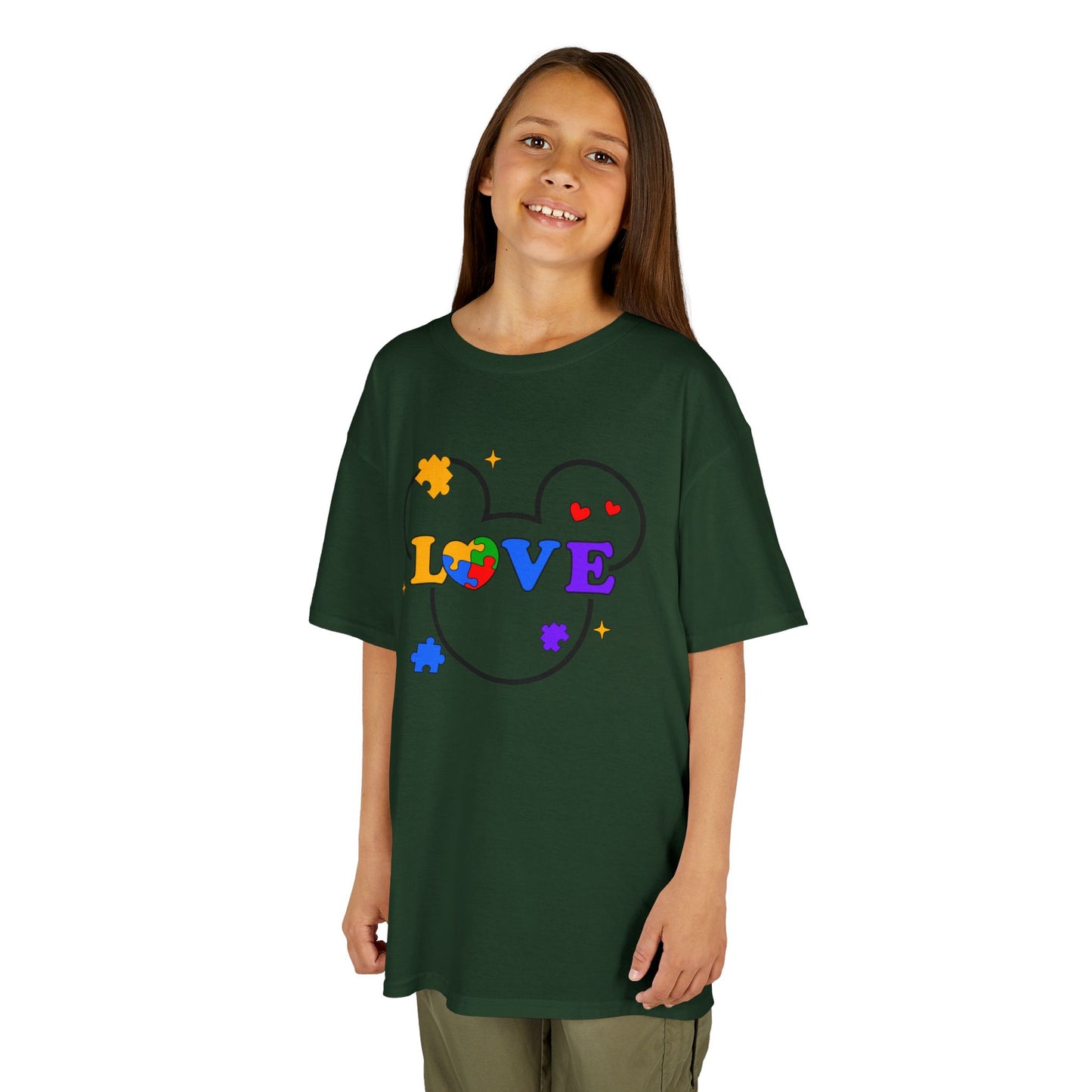 Kids Tee — Colorful Puzzle Heart "LOVE" Autism Awareness Shirt
