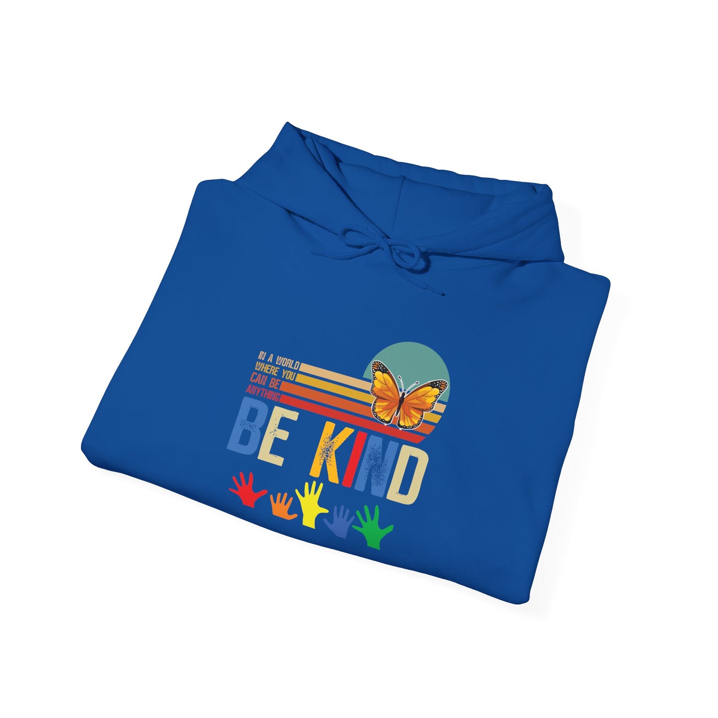 Be Kind Rainbow Hoodie — Retro Sunset Hands Kindness Sweatshirt
