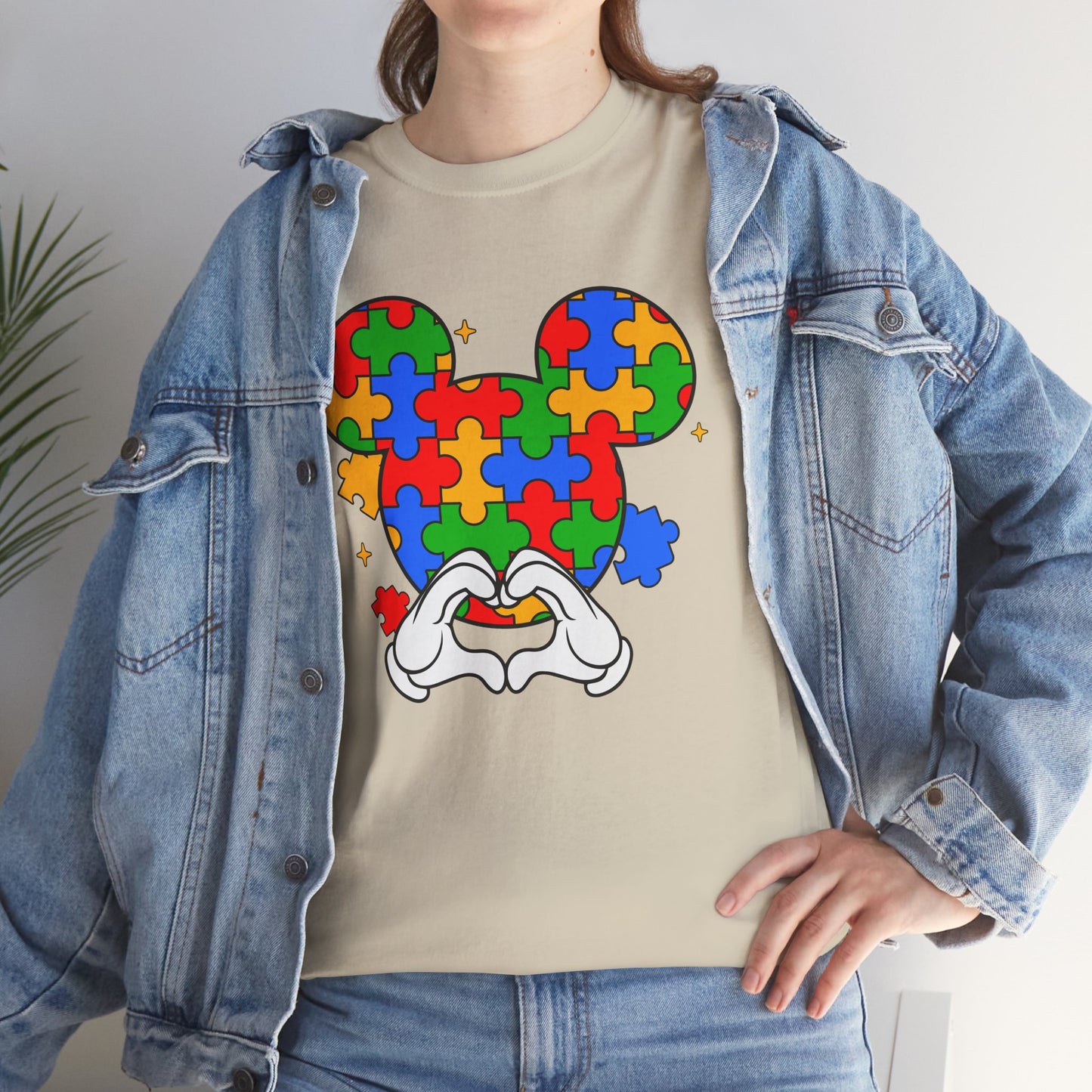 Autism Puzzle Mickey Ears T-Shirt — Colorful Puzzle Piece Heart Tee