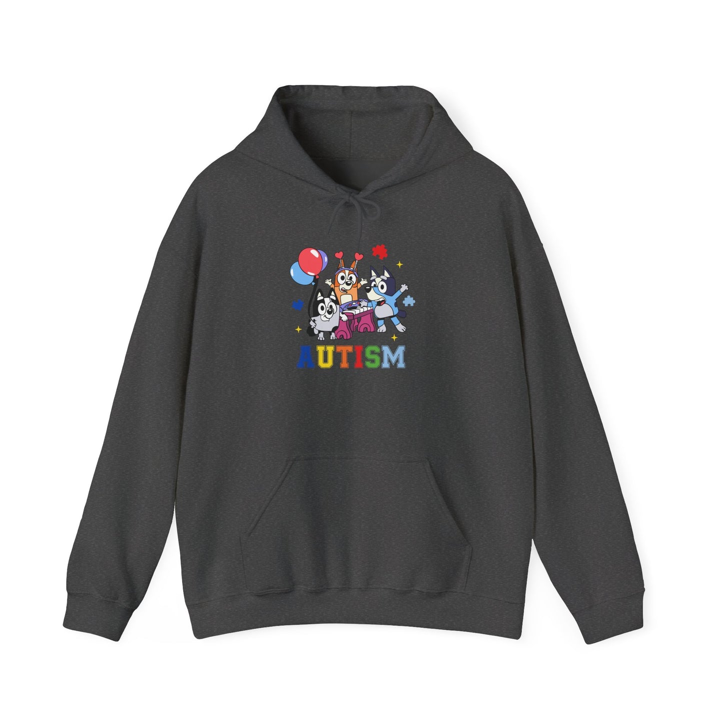 Autism Awareness Hoodie — Colorful Characters & 'AUTISM' Text