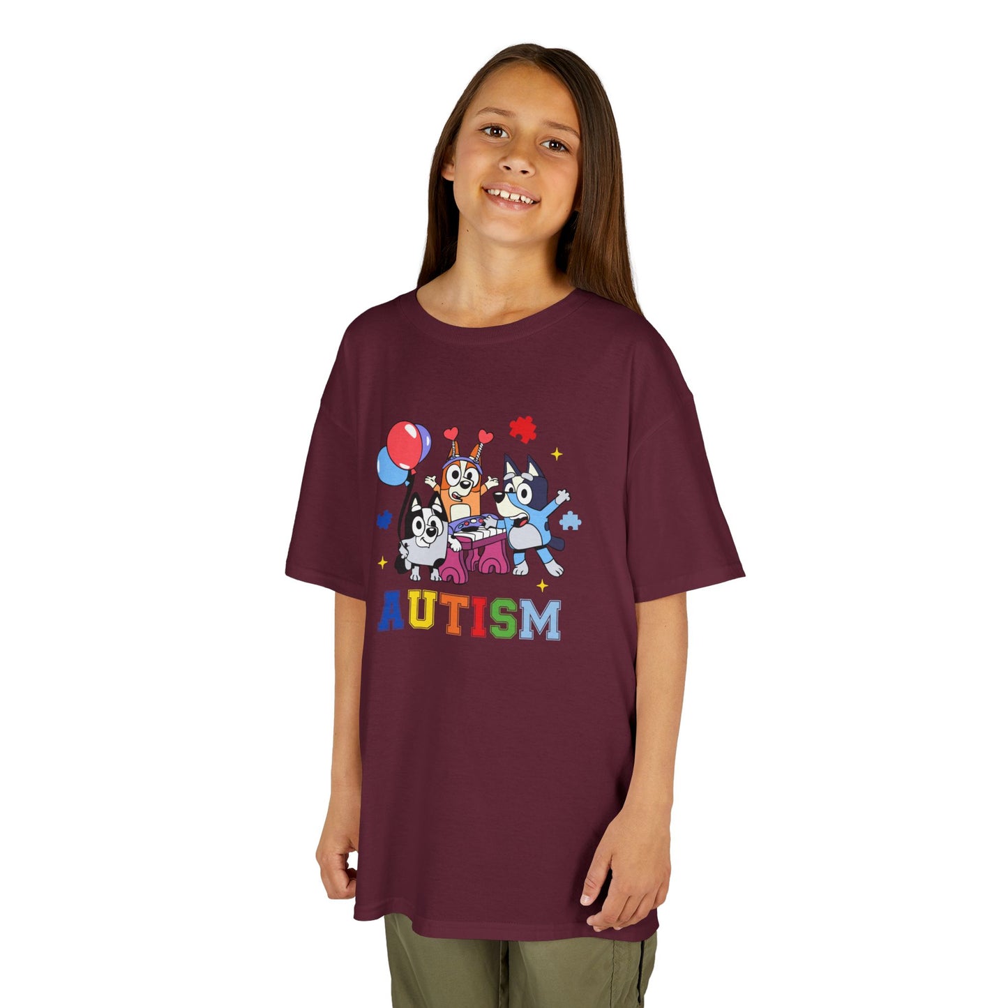 Kids Tee — Colorful 'AUTISM' Paw & Balloon Celebration Design