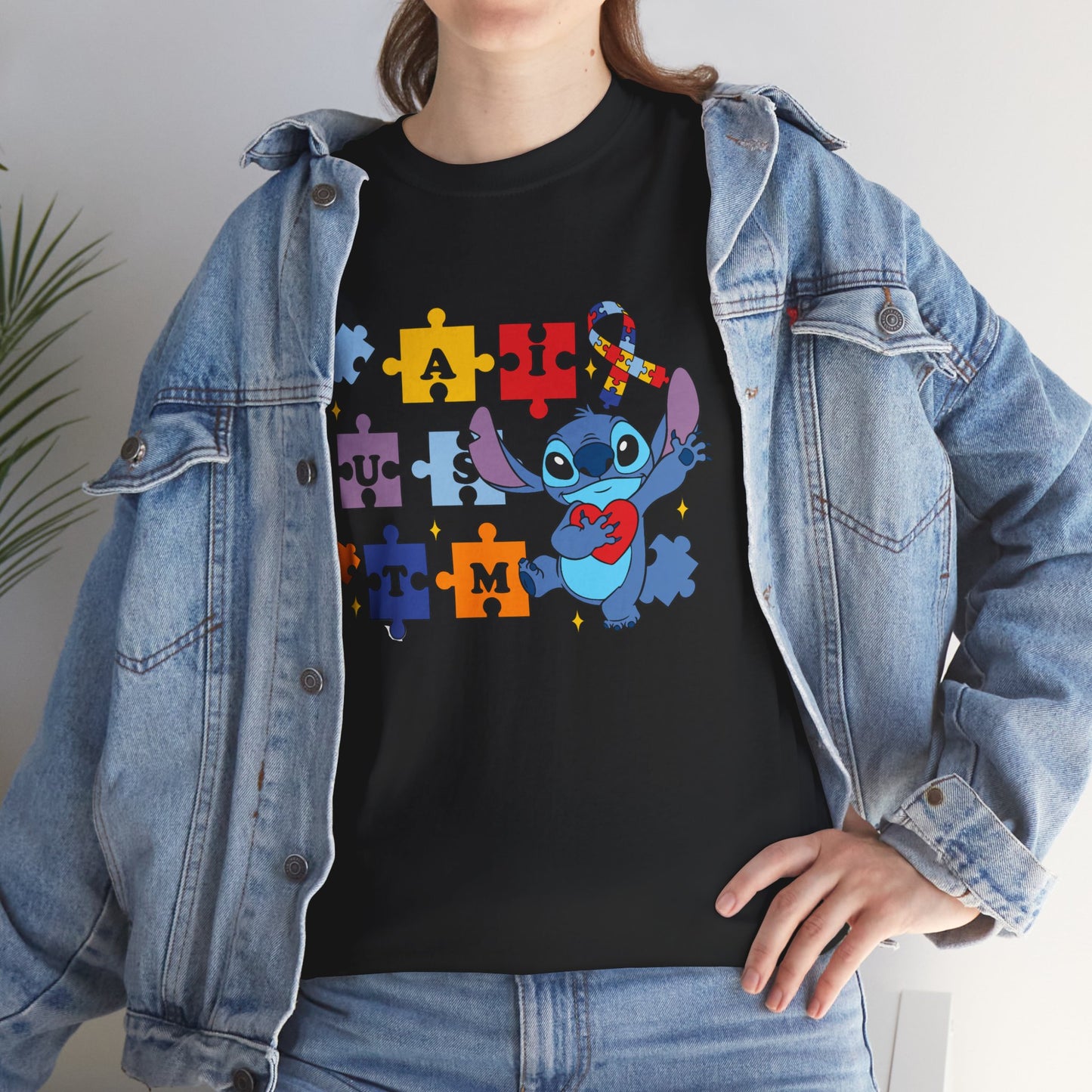 Autism Awareness Puzzle Heart Tee - Cute Blue Alien Character