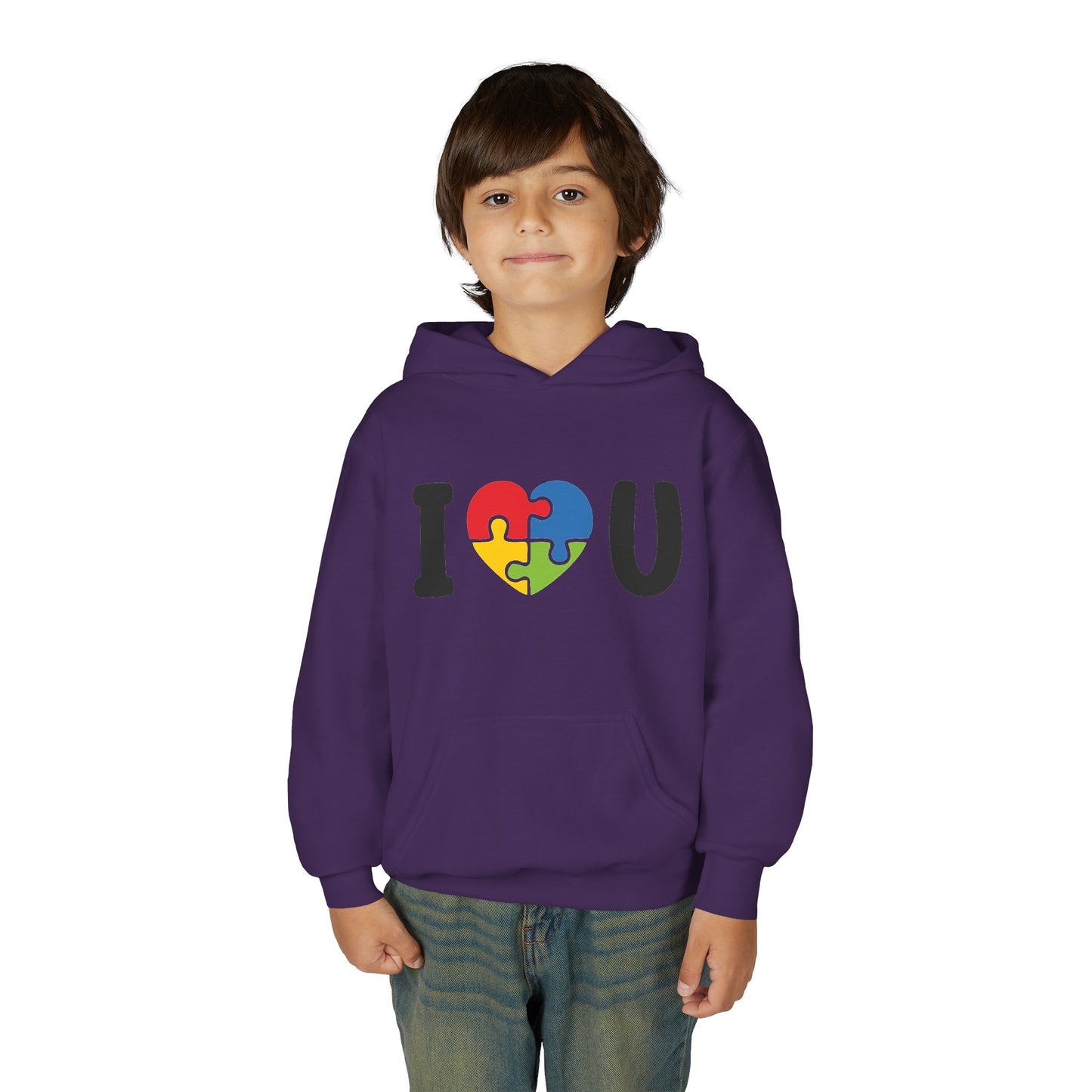 Colorful I  U Puzzle Heart Youth Hoodie