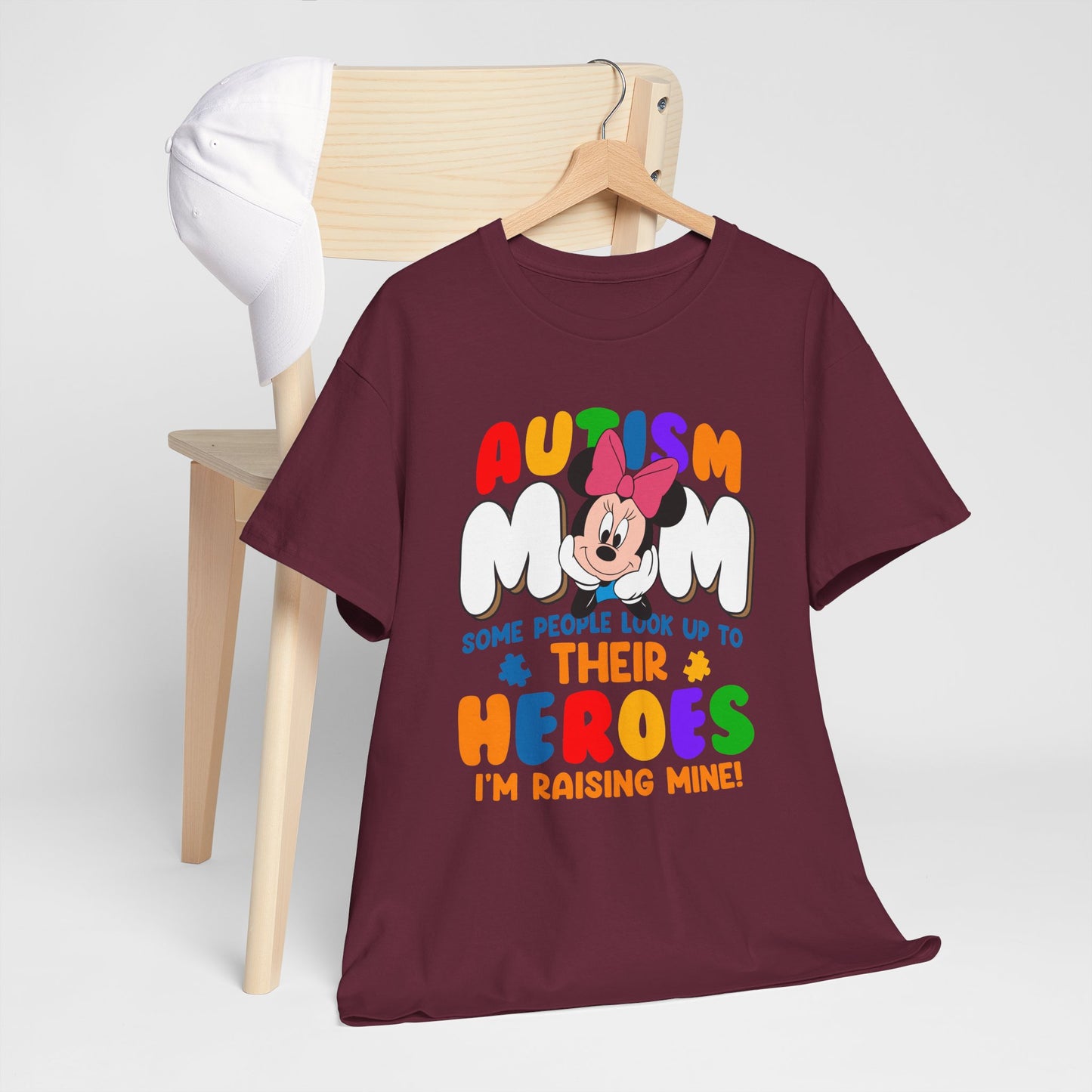 Autism Mom T-Shirt — "Some People Look Up To Their Heroes, I'm Raising Mine" — Colorful Awareness Tee