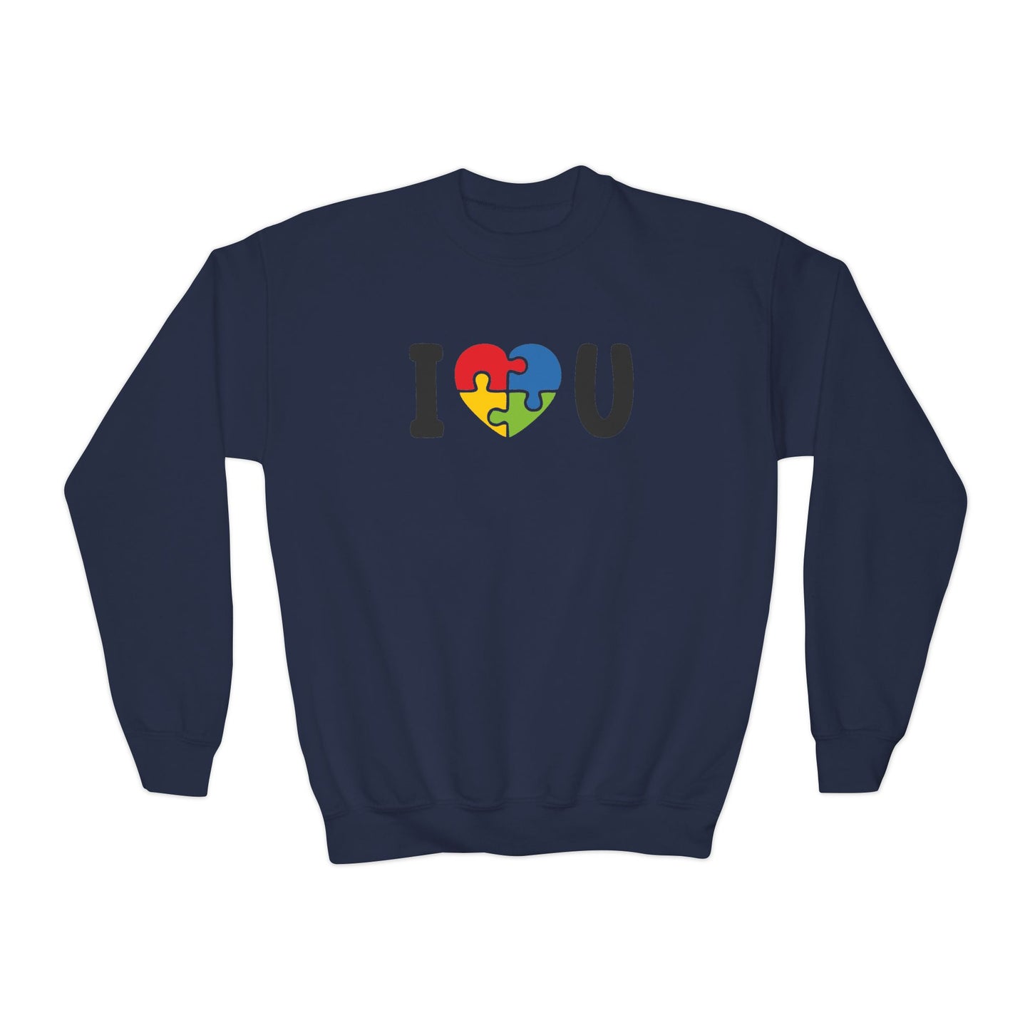 Colorful I  U Puzzle Heart Youth Crewneck Sweatshirt