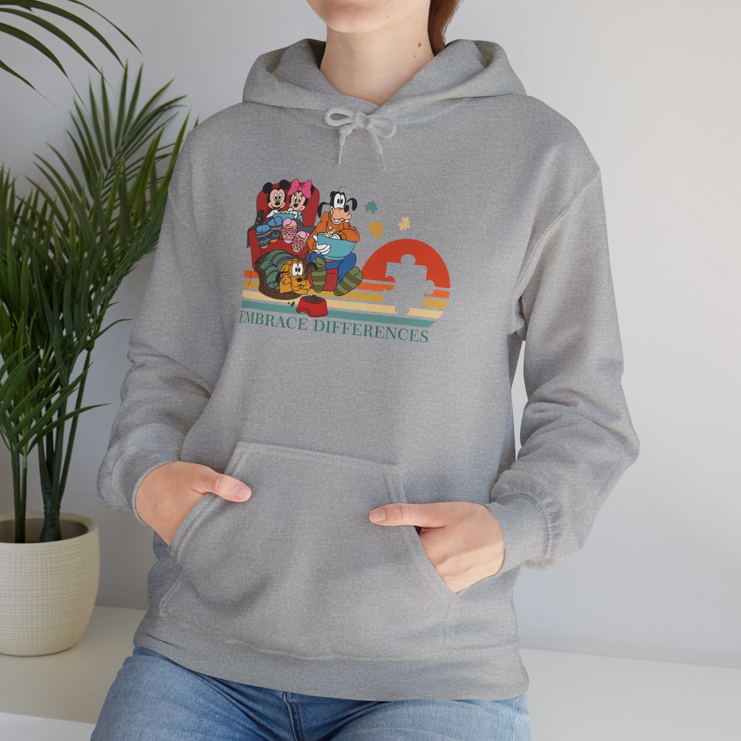 Embrace Differences Hoodie — Retro Pride Diverse Characters Graphic Sweatshirt