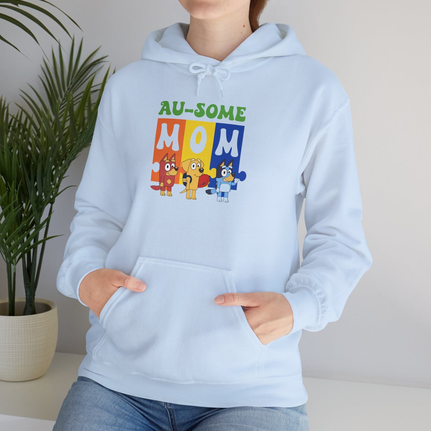Au-some Mom Hoodie — Colorful Puzzle Piece Autism Awareness Sweatshirt