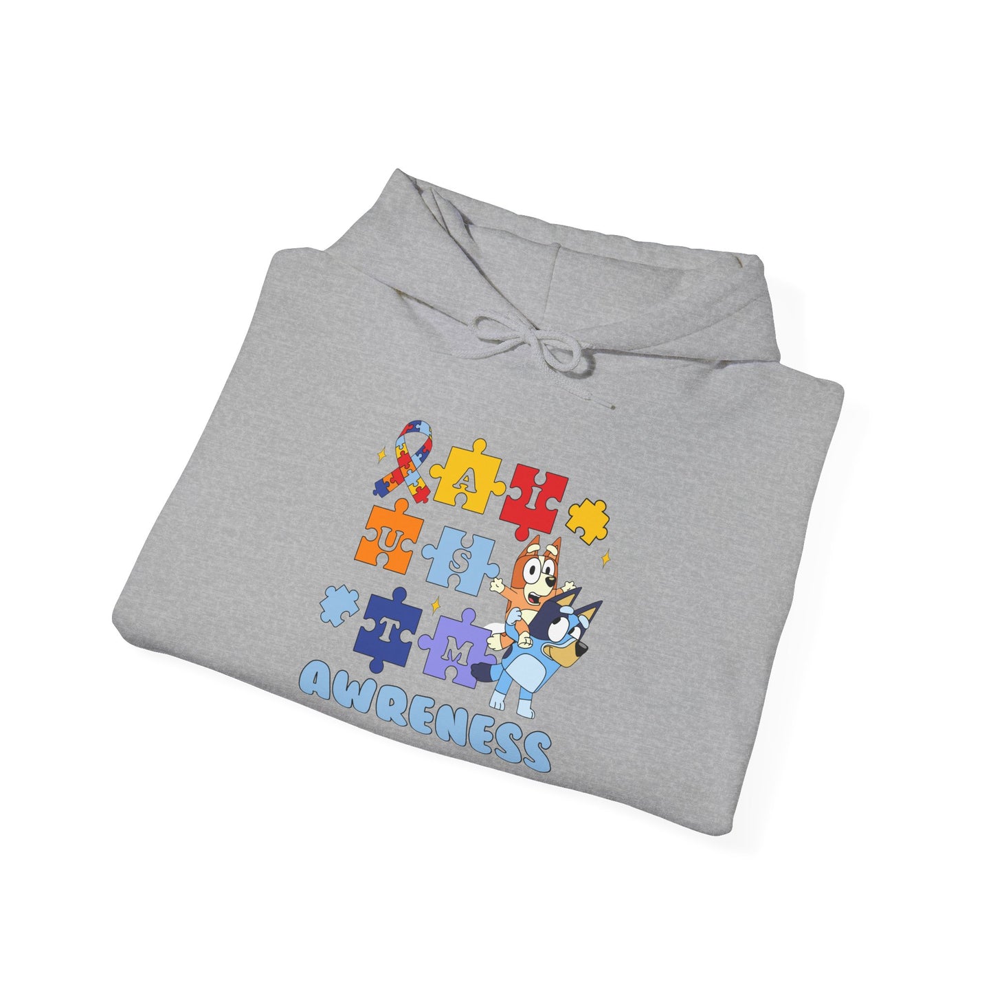 Autism Awareness Hoodie – Bluey Puzzle Ribbon Design
