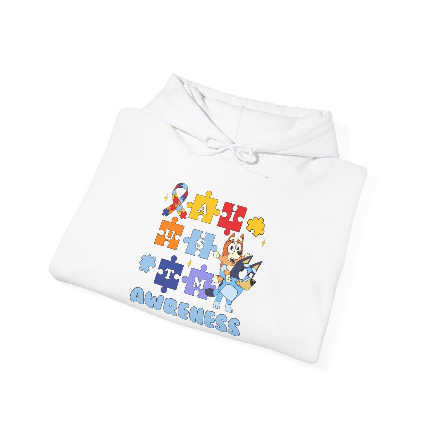 Autism Awareness Hoodie – Bluey Puzzle Ribbon Design