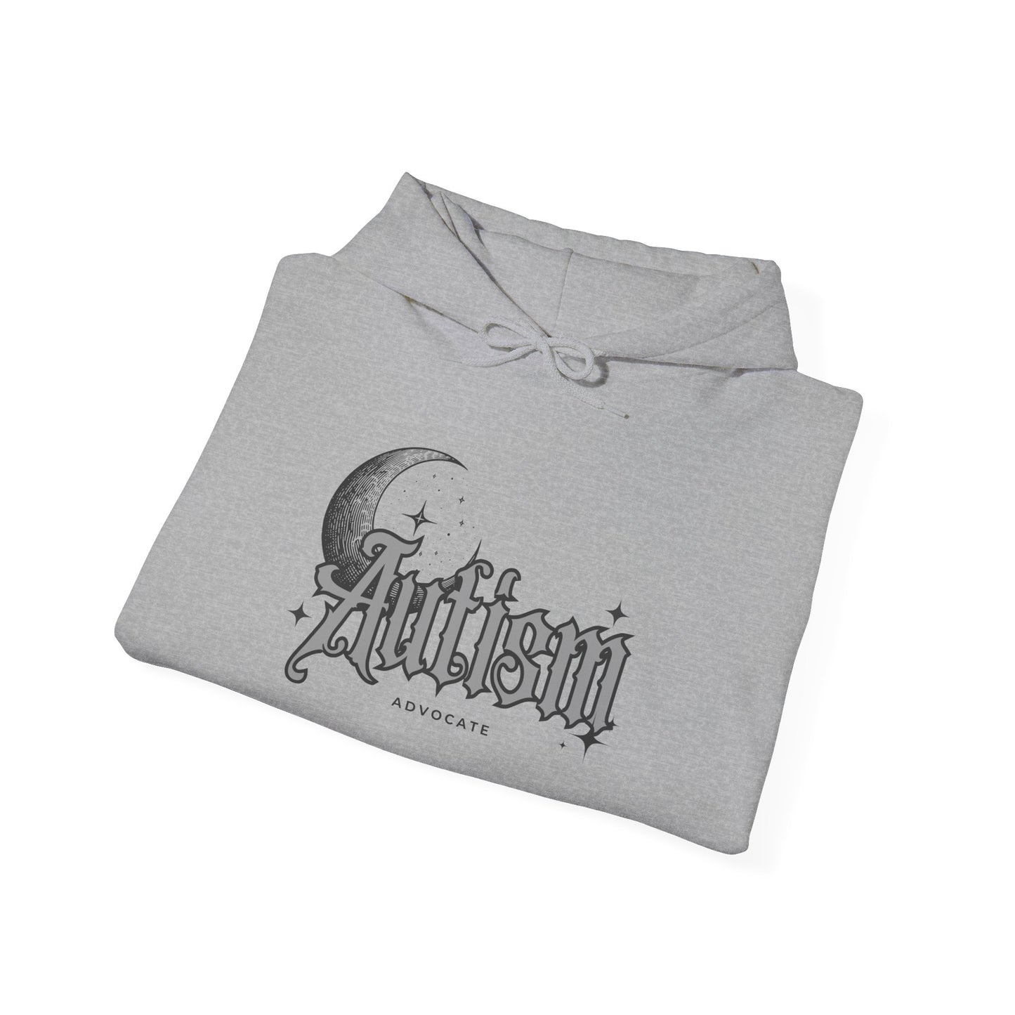 Autism Moon Hoodie — Gothic Script Awareness Sweatshirt