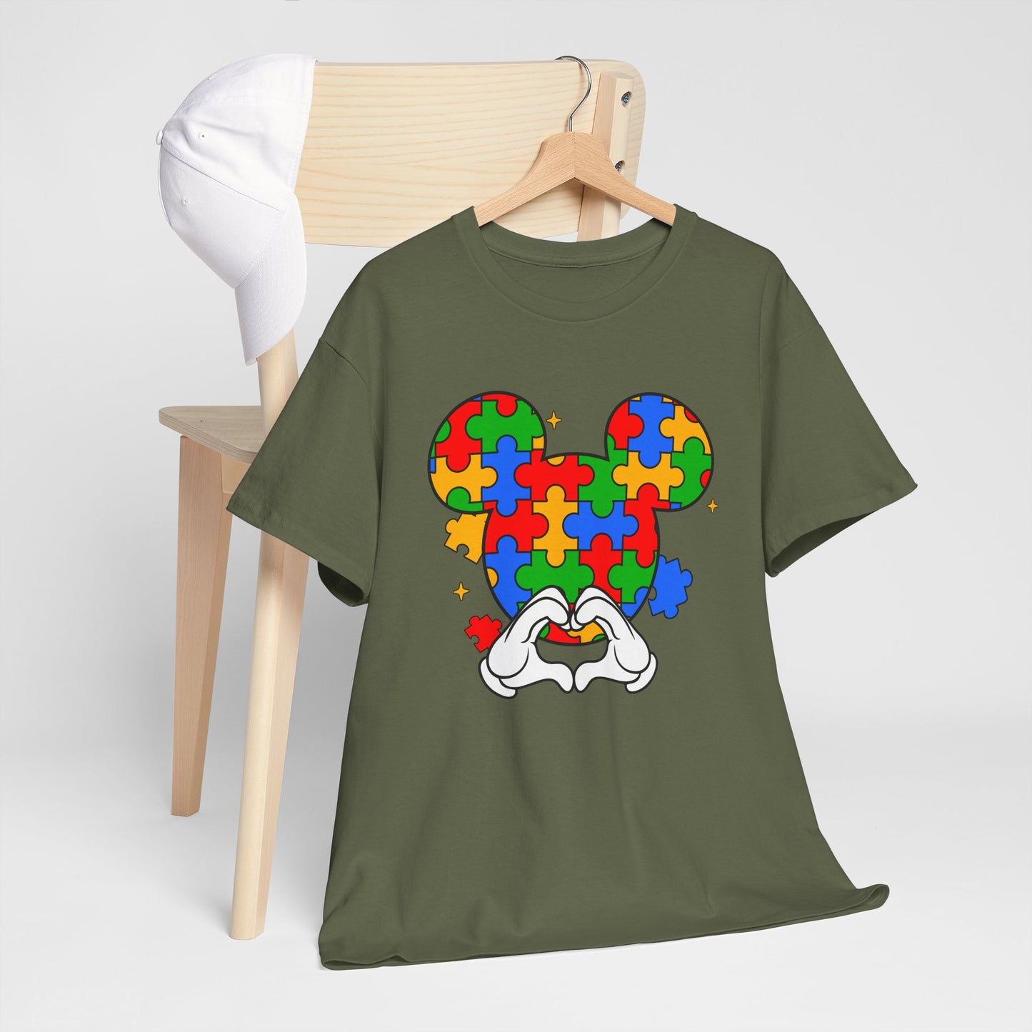 Autism Puzzle Mickey Ears T-Shirt — Colorful Puzzle Piece Heart Tee