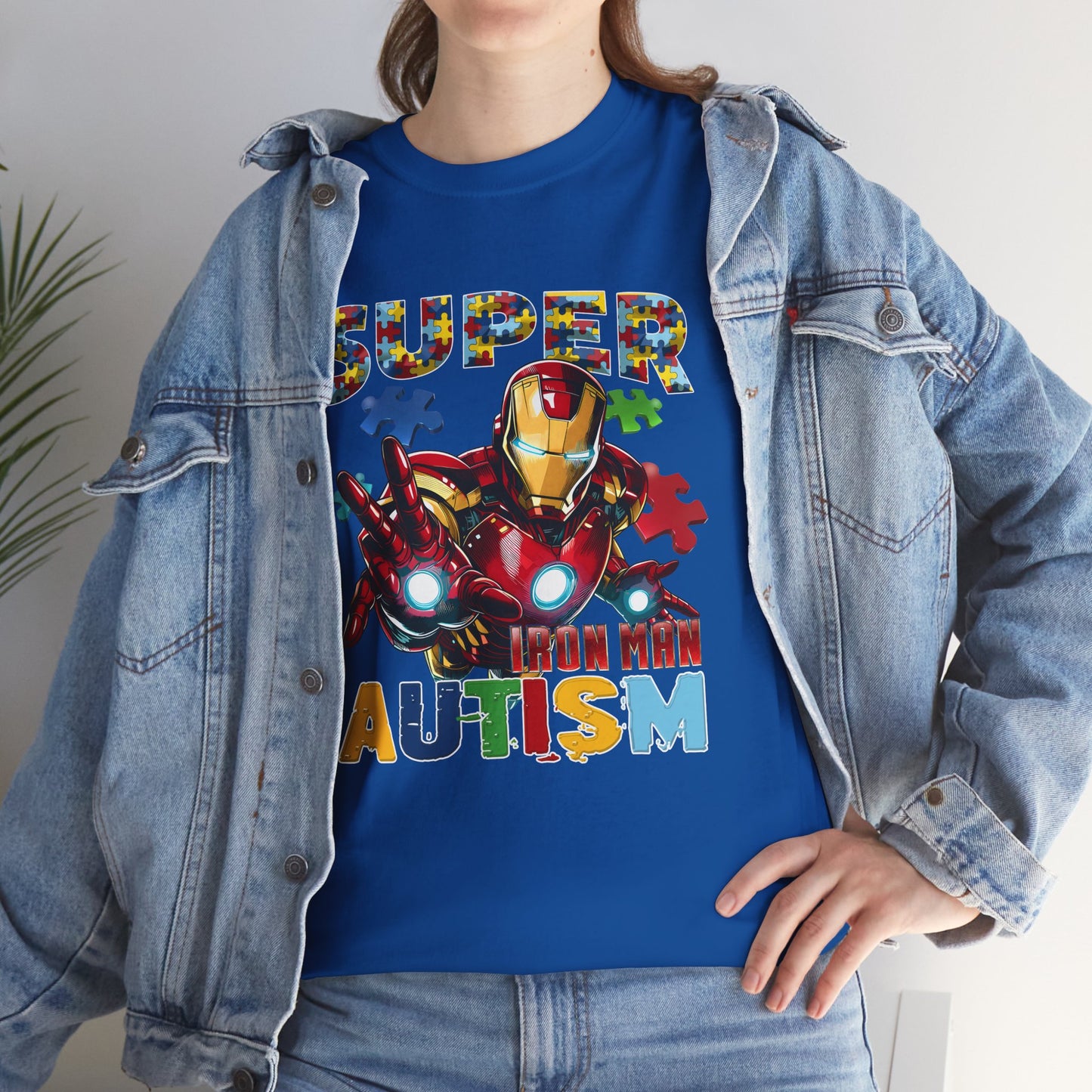 Autism Awareness Iron Man Tee — “Super Autism” Puzzle Piece Superhero Shirt
