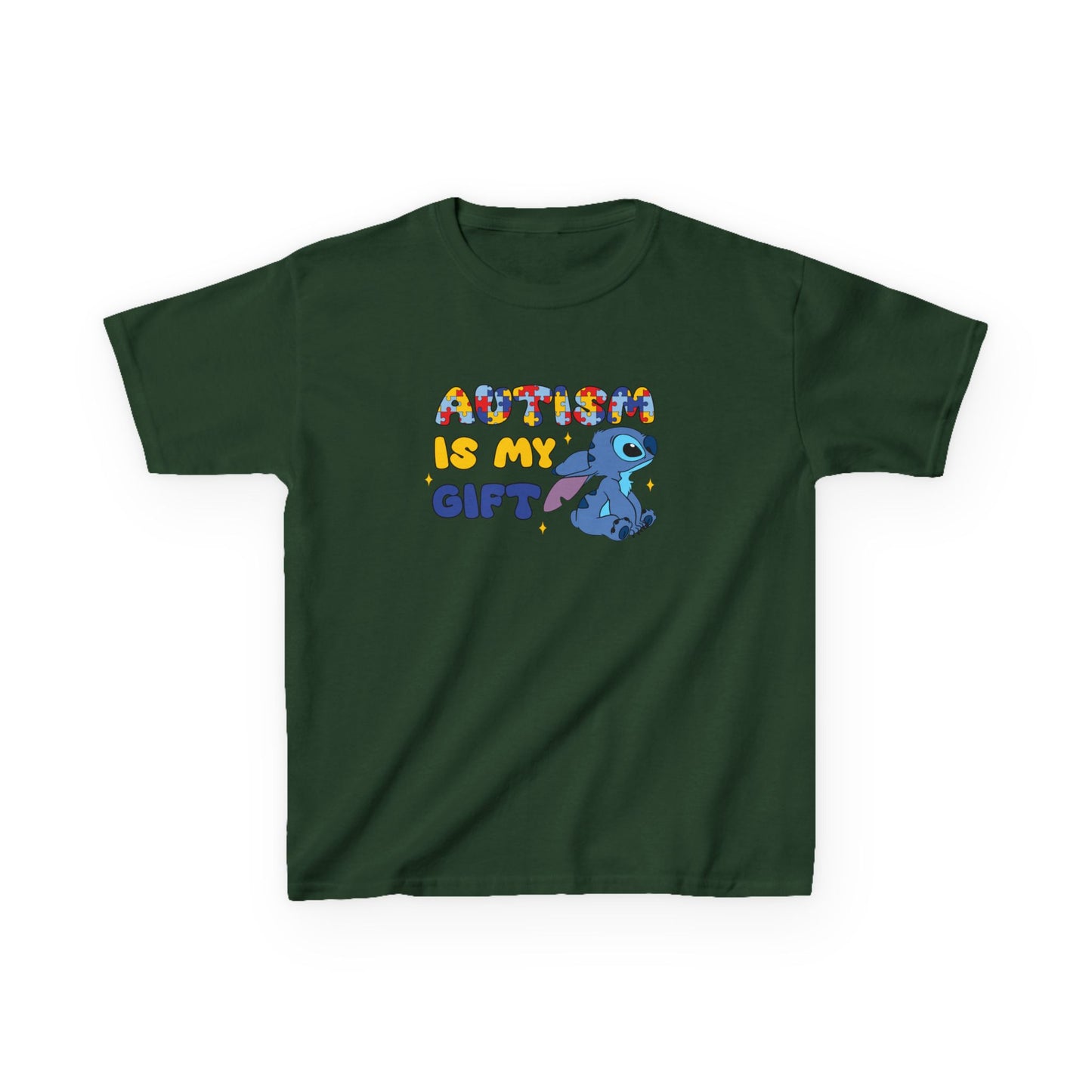 Kids T-Shirt — "Autism Is My Gift" Colorful Puzzle Heart Design