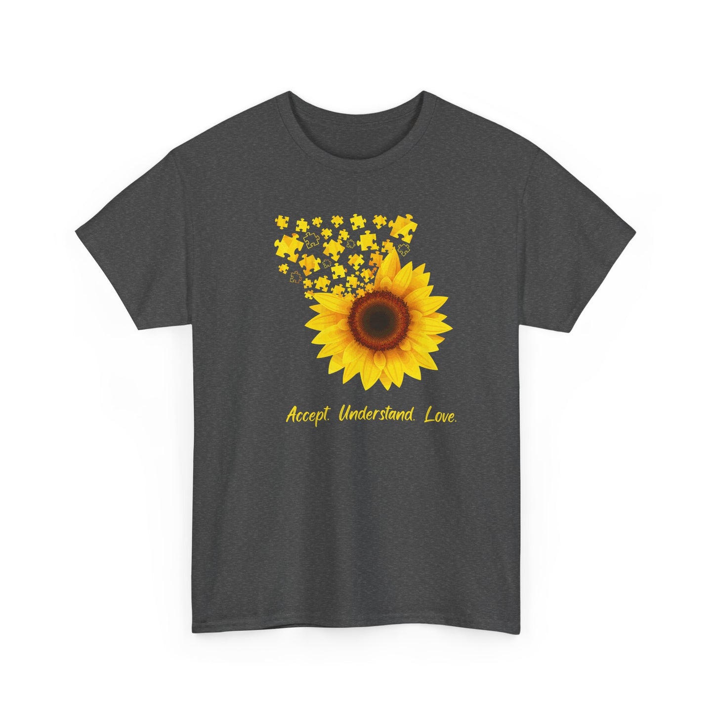 Sunflower Love Unisex Heavy Cotton Tee - Accept Understand Love Shirt
