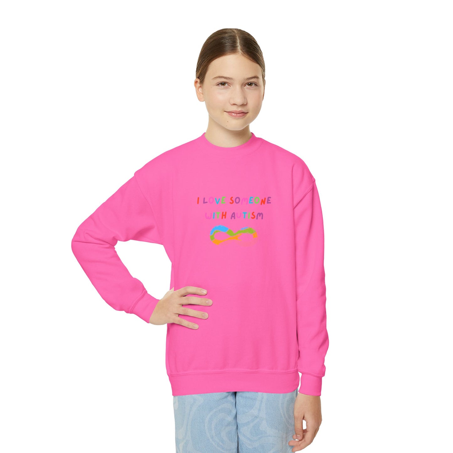 Autism Awareness Youth Crewneck Sweatshirt - I Love Someone with Autism