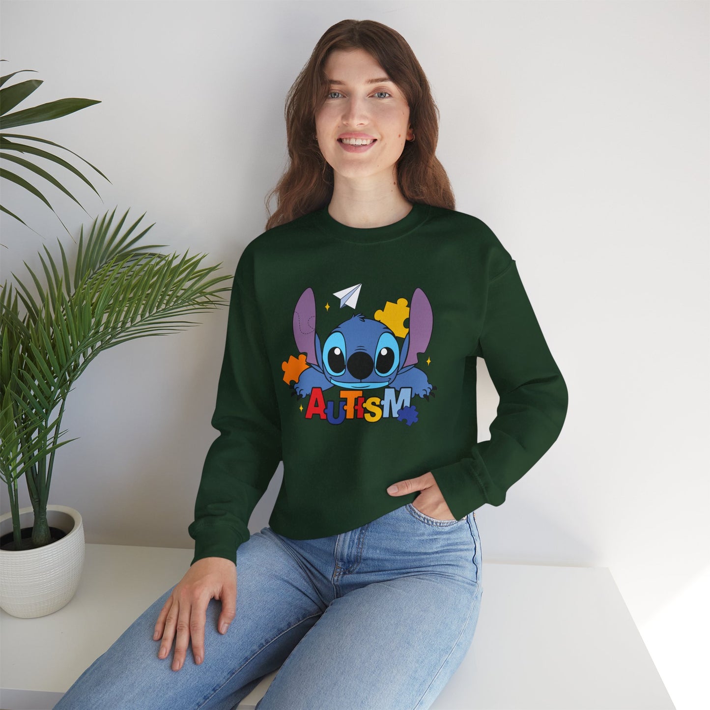 Autism Awareness Crewneck Sweatshirt — Colorful Puzzle Design