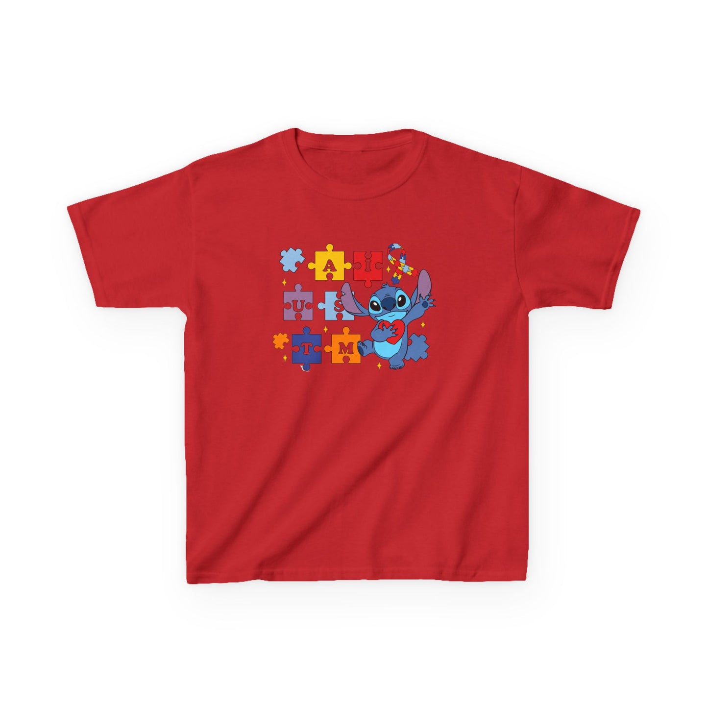 Autism Puzzle Ribbon Kids Tee — Cute Stitch Awareness T-Shirt