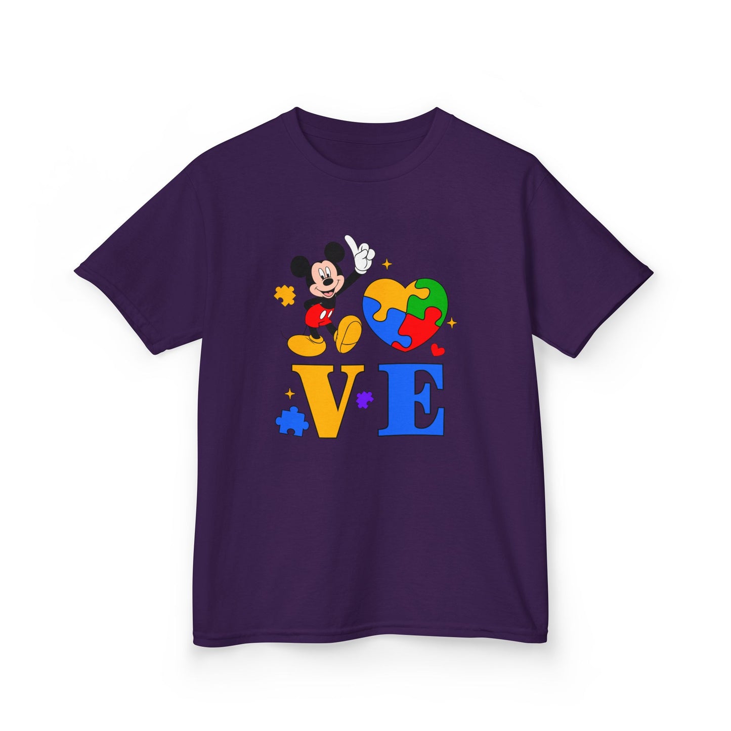 Kids Autism Awareness LOVE T‑Shirt — Puzzle Heart & Cartoon Character Design