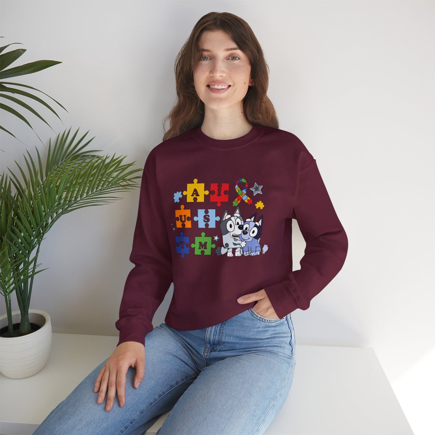 Autism Puzzle Paw Crewneck Sweatshirt — Bluey-Inspired Support Tee