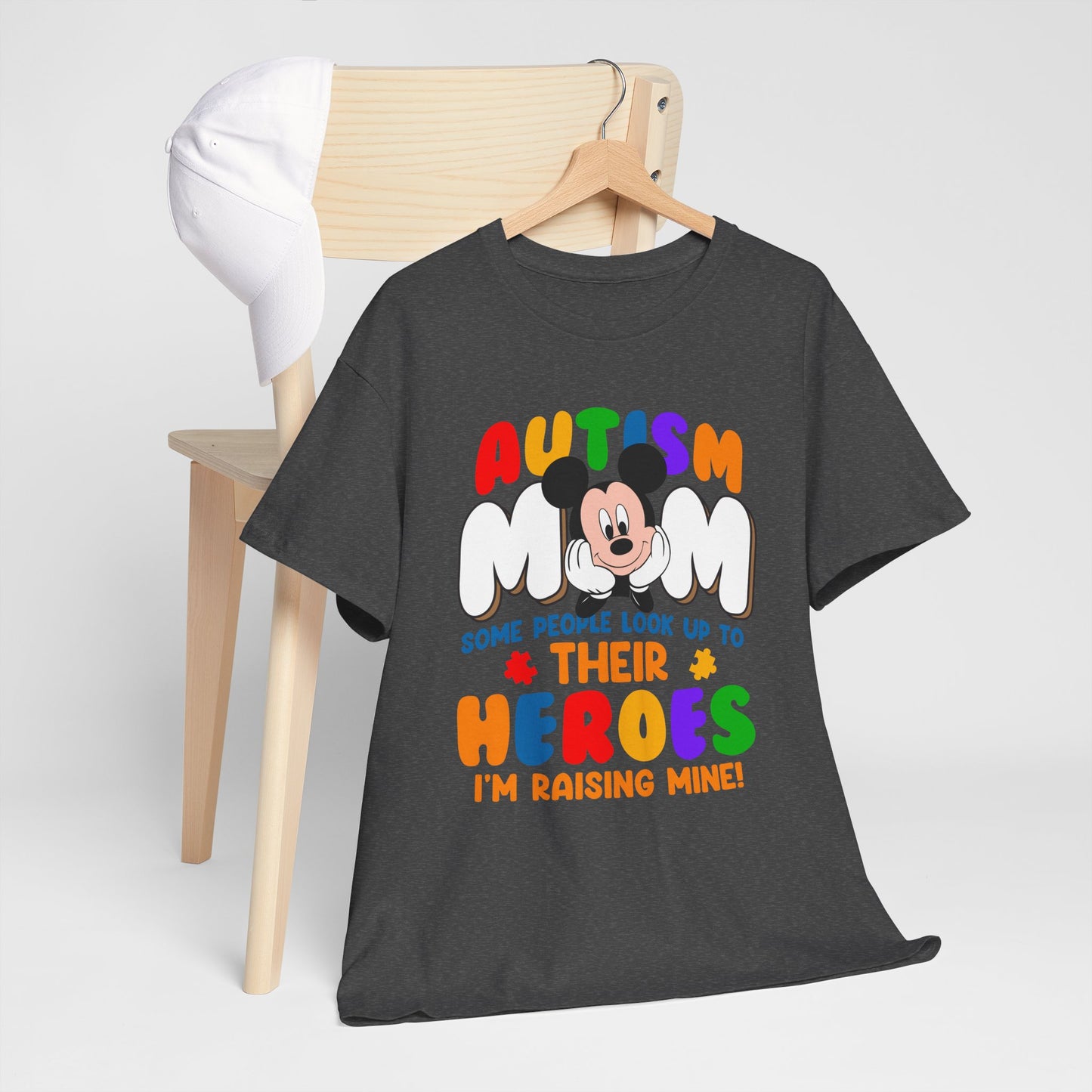 Autism Mom T-Shirt — "Some People Look Up to Their Heroes I'm Raising Mine" Colorful Support Tee