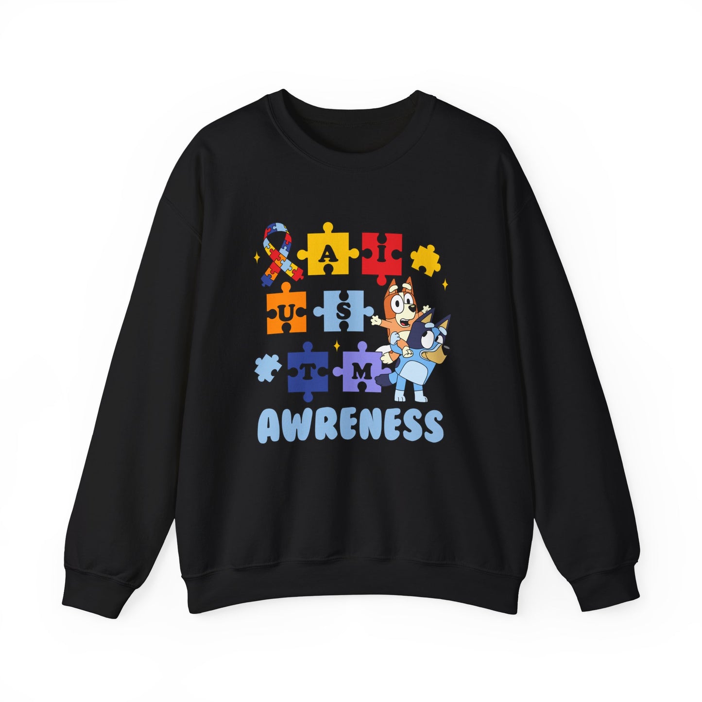 Autism Awareness Crewneck Sweatshirt — Puzzle Ribbon Support Design