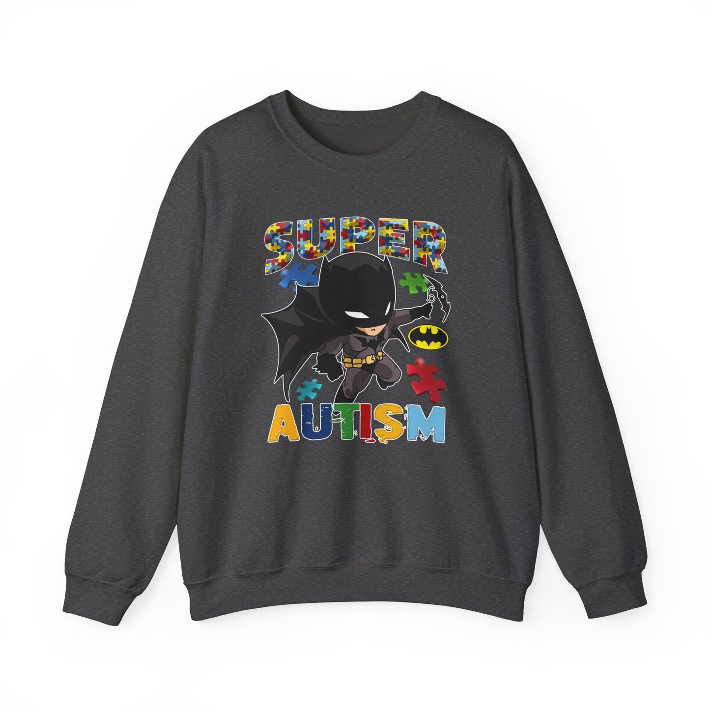 Autism Superhero Crewneck Sweatshirt — "Super Autism" Puzzle-Heart Design