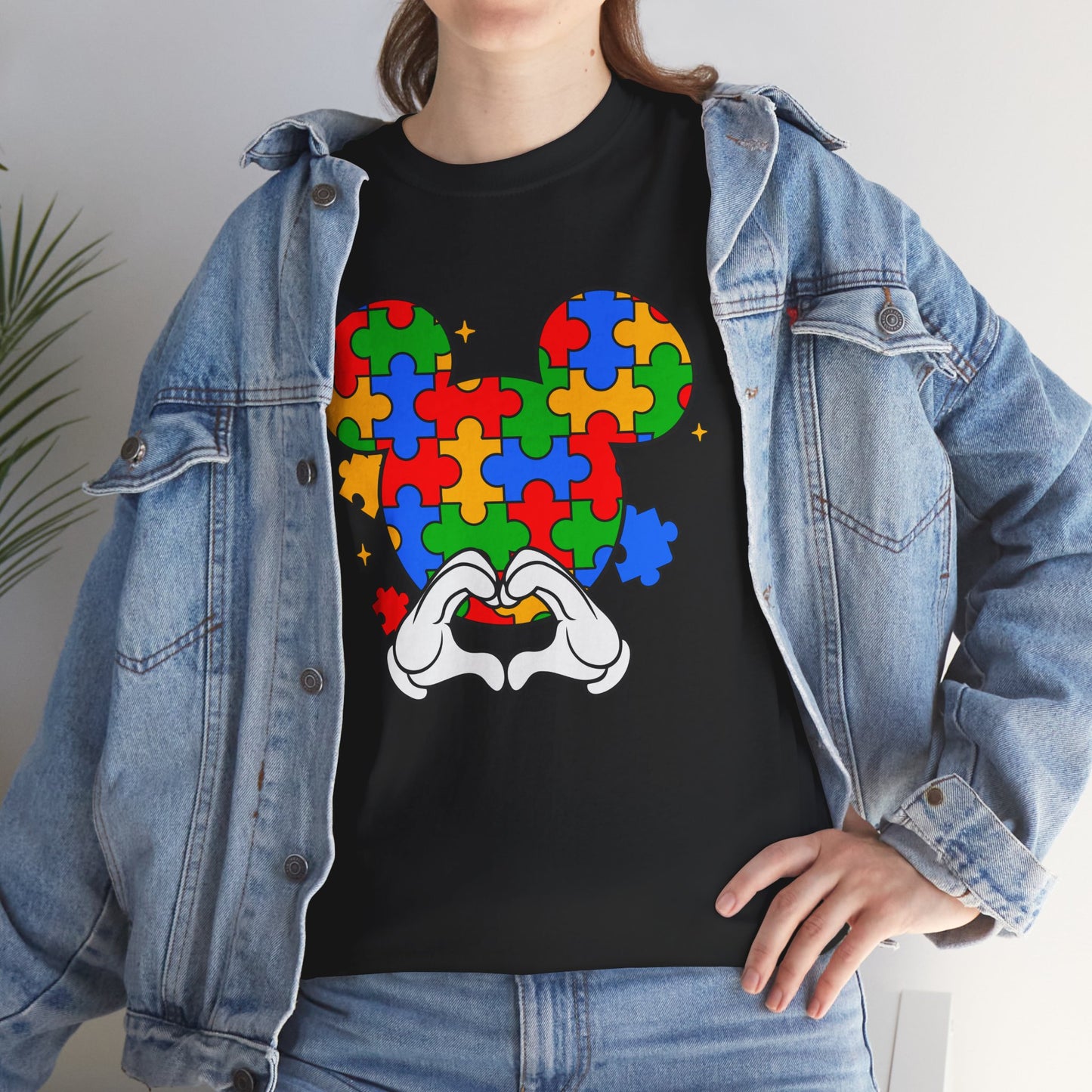Autism Puzzle Mickey Ears T-Shirt — Colorful Puzzle Piece Heart Tee